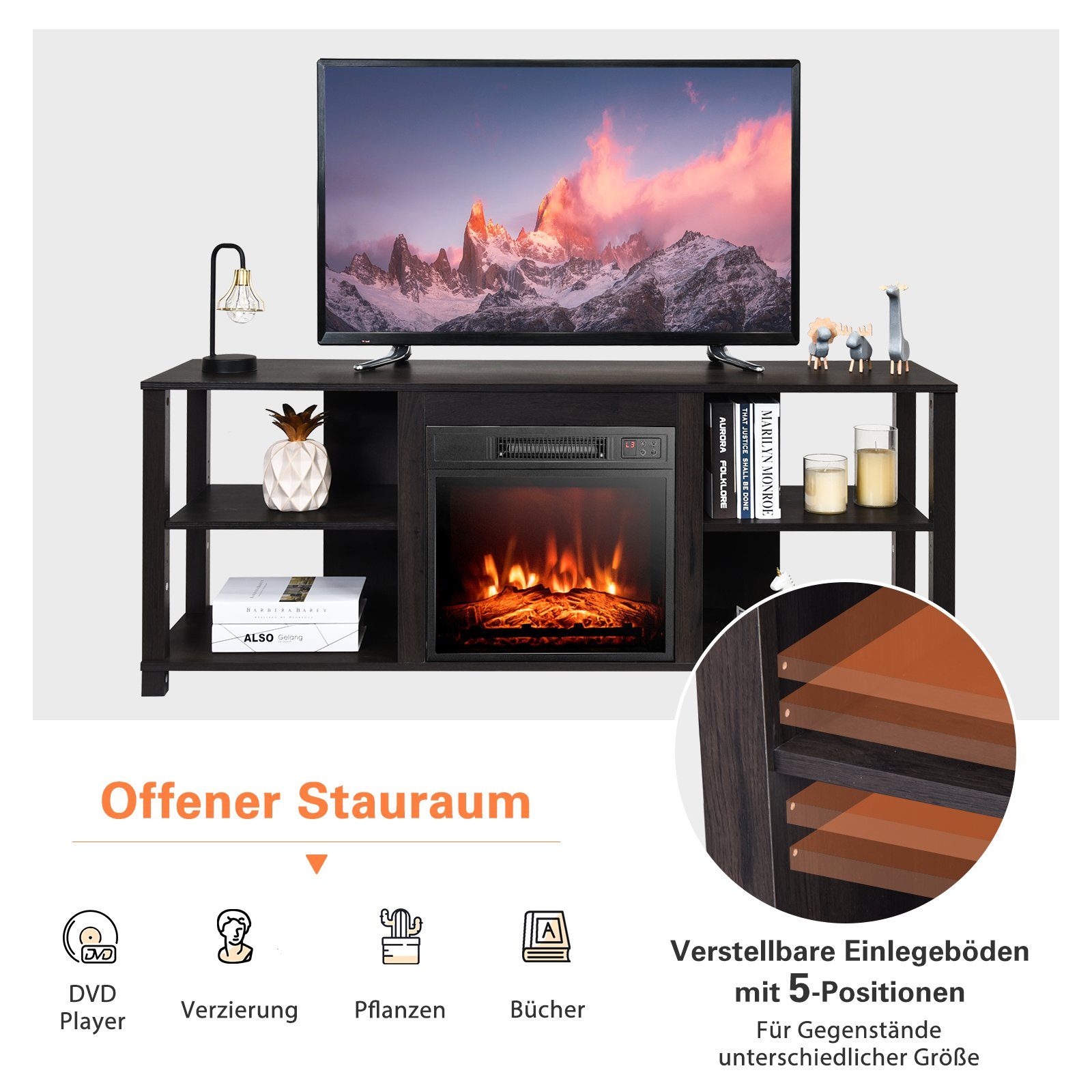 elektrische Fernseher KOMFOTTEU Kamine 47cm & TV-Schrank 150cm für