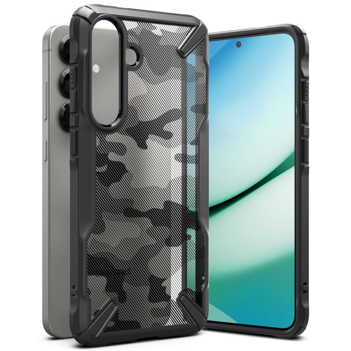 Ringke Handyhülle Fusion X Schwarz Camo Kompatibel mit Samsung Galaxy S25 6,2, Transparente Rückseite mit markanter Camouflage Optik