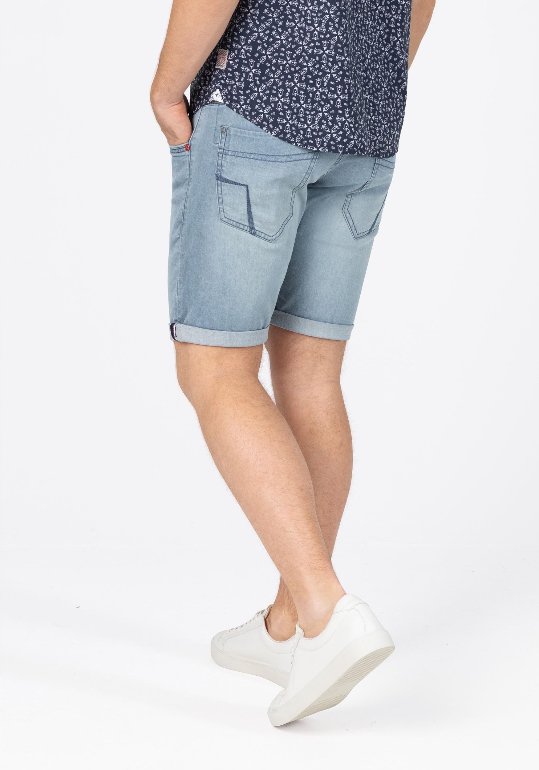 TIMEZONE Jeansshorts mit elastischem Bund und Zipper für Herren Baumwolle Regular Fit unifarben atmungsaktiv Reißverschluss