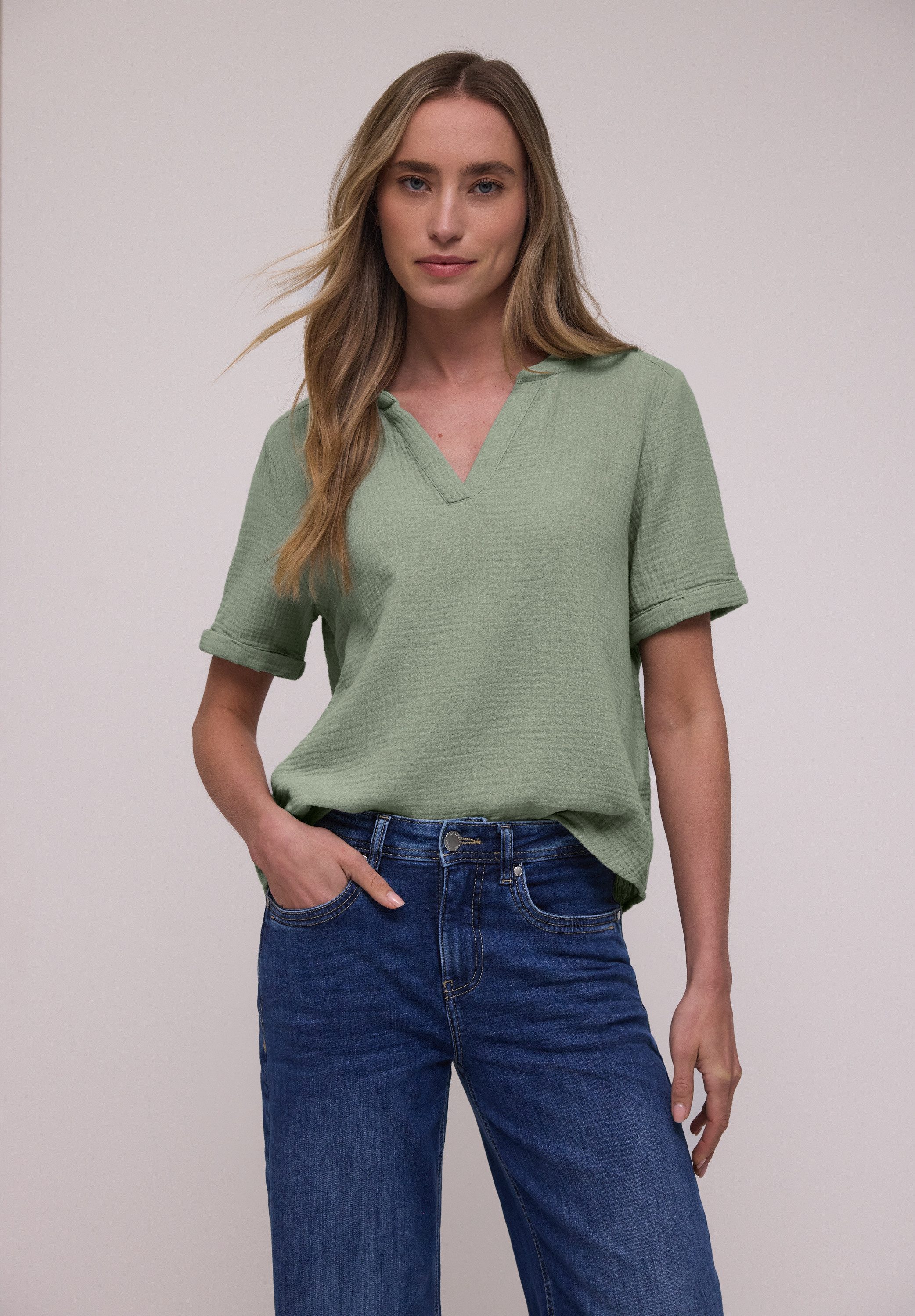 STREET ONE Kurzarmbluse aus reiner Baumwolle günstig online kaufen