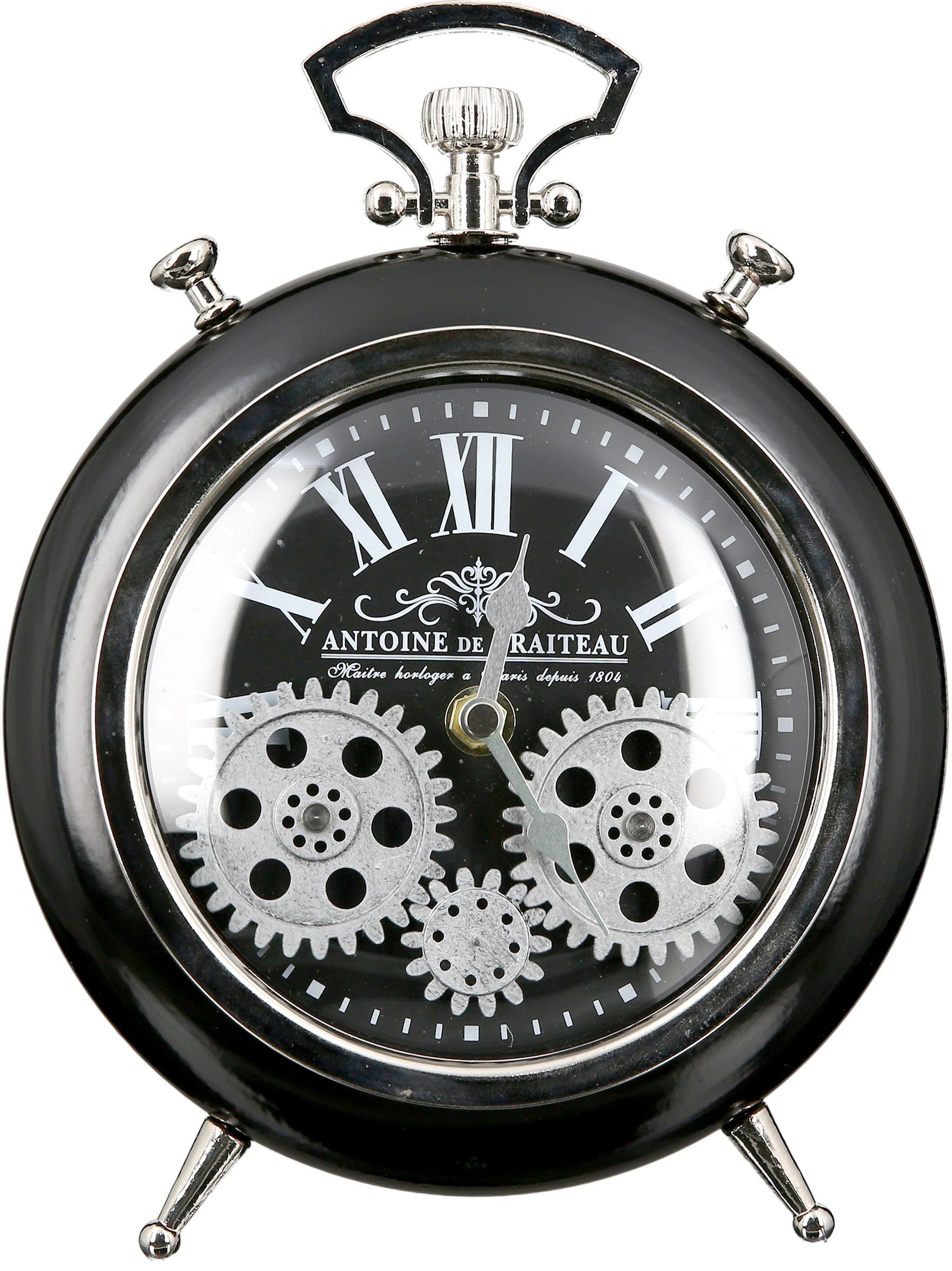 Standuhr Transmission, schwarz/silber