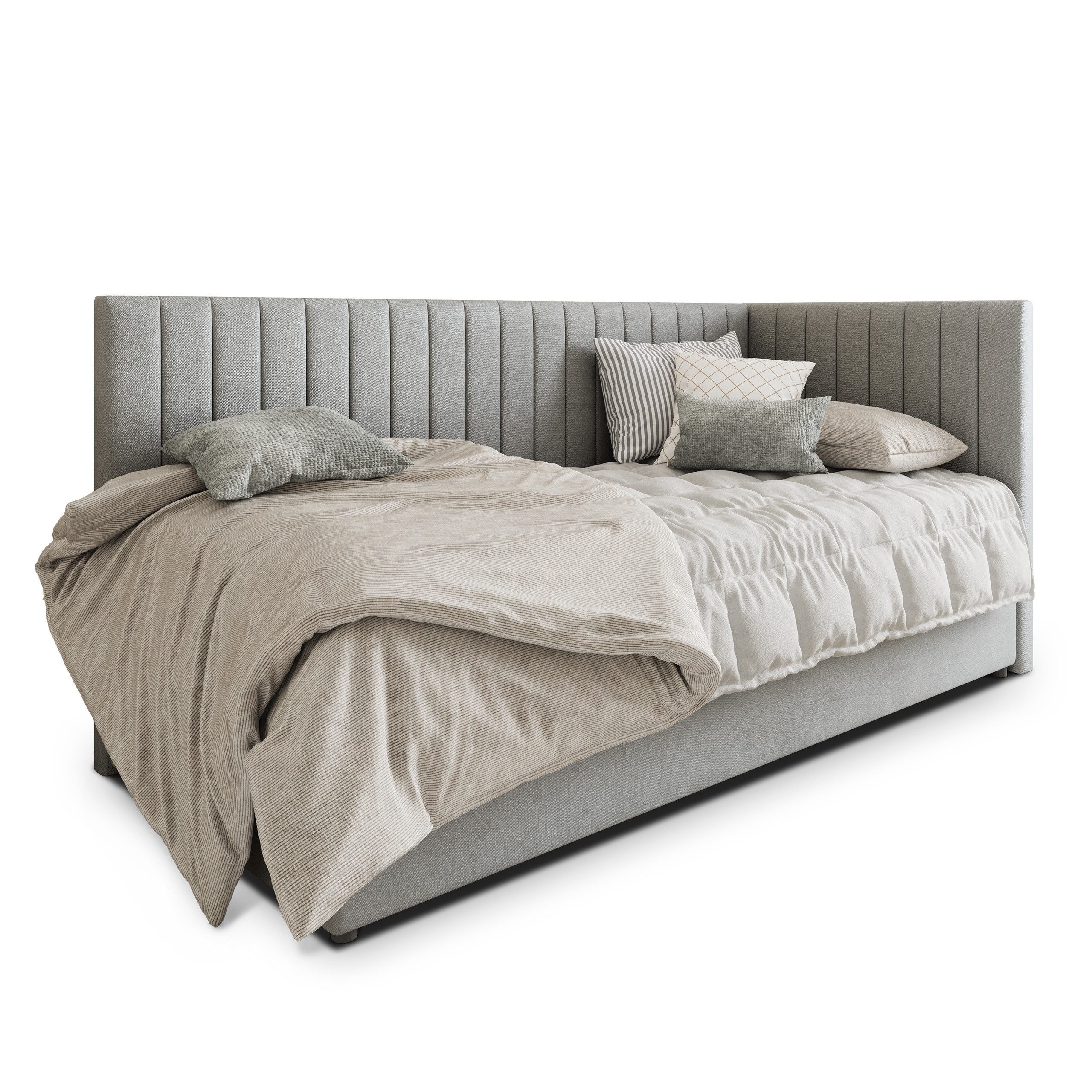 Masseno Boxbett ARIS 80x200 cm mit Bonell Matratze und Topper, Einzelbett, Jugendbett, Polsterbett mit Kopfteil, Boxspringbett