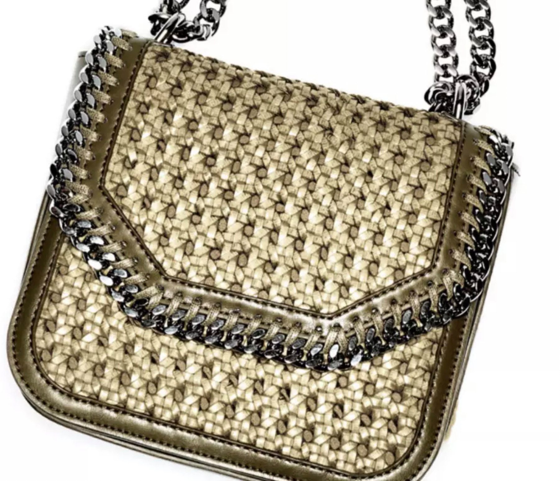 Stella McCartney Schultertasche Falabella Box Medium Tasche Geflochtenes Design, Signatur-Falabella-Kette mit diamantgeschliffener Optik