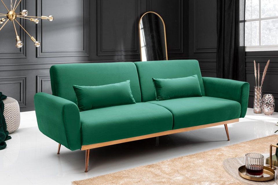 riess-ambiente Schlafsofa BELLEZZA 210cm smaragdgrün / roségold,  Einzelartikel 1 Teile, Wohnzimmer · Samt · Metall · mit Bettfunktion · 3- Sitzer · Retro