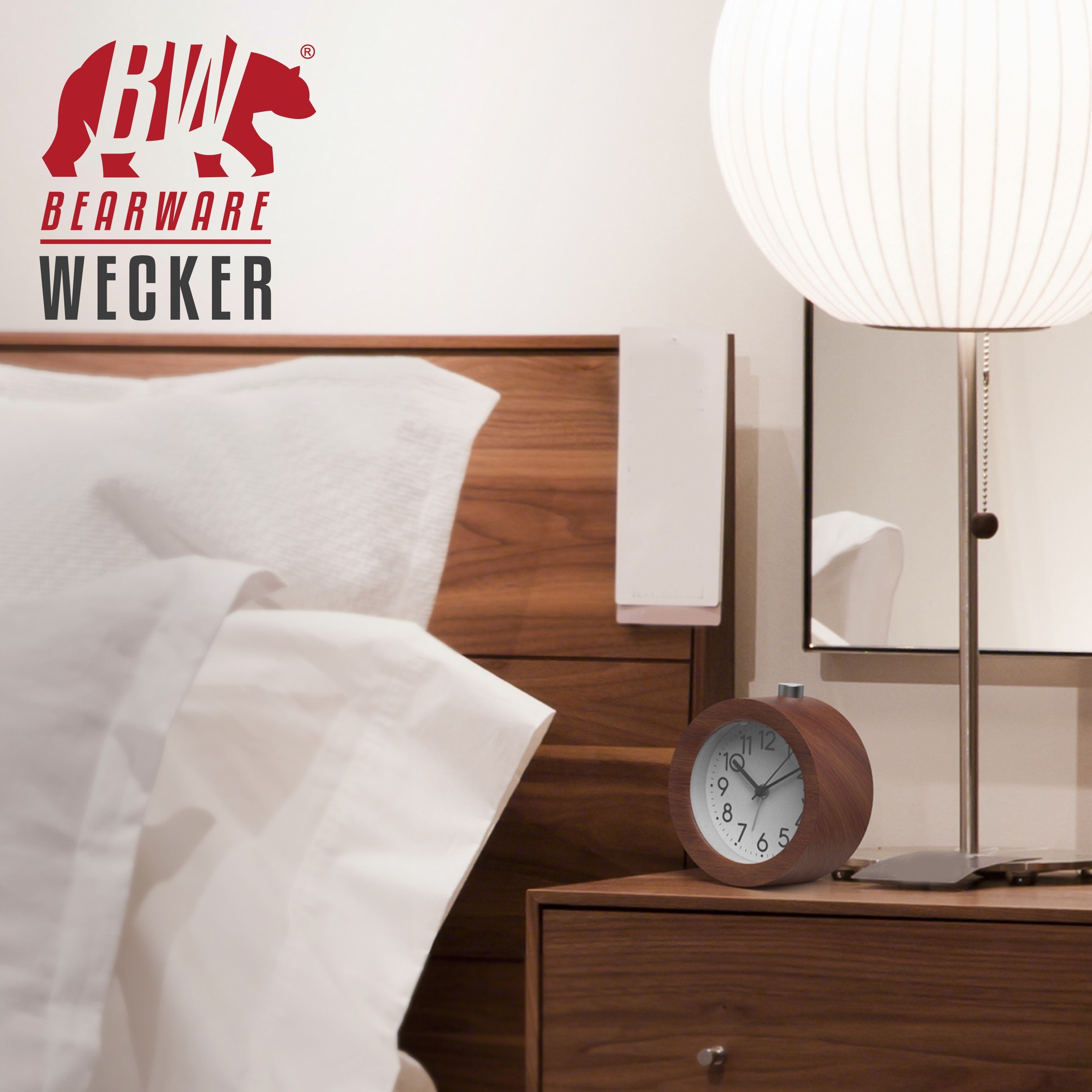 BEARWARE Wecker Analoge Weckuhr mit rundem Holzkorpus & beleuchtetem Ziffer günstig online kaufen