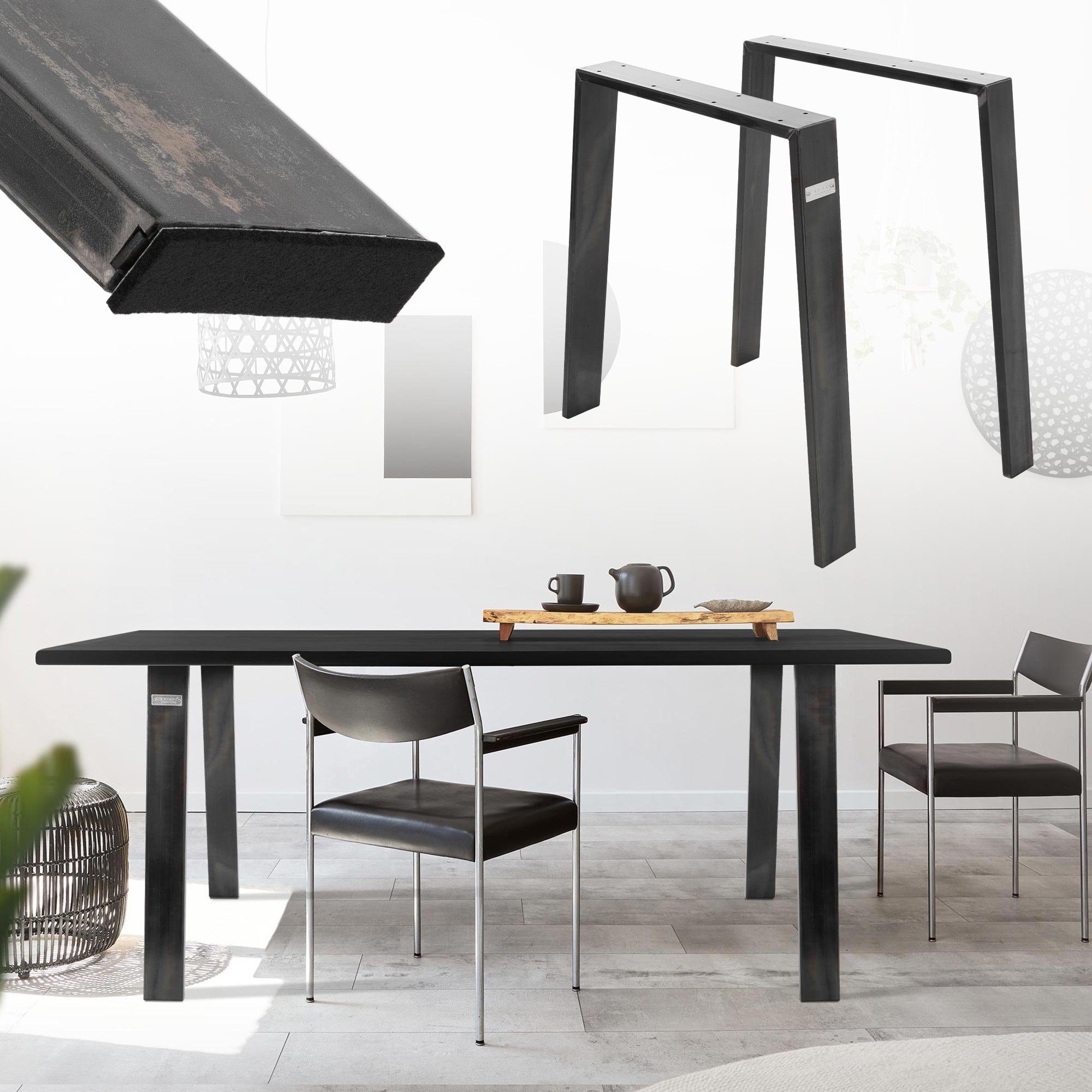 ML-DESIGN Tischbein Tischgestell Loft 2er Set Bankkufen aus Stahl Industriedesign U-Form, Bankgestell Bankbeine Tischkufen Profil 8x2cm Möbelfüße aus Metall