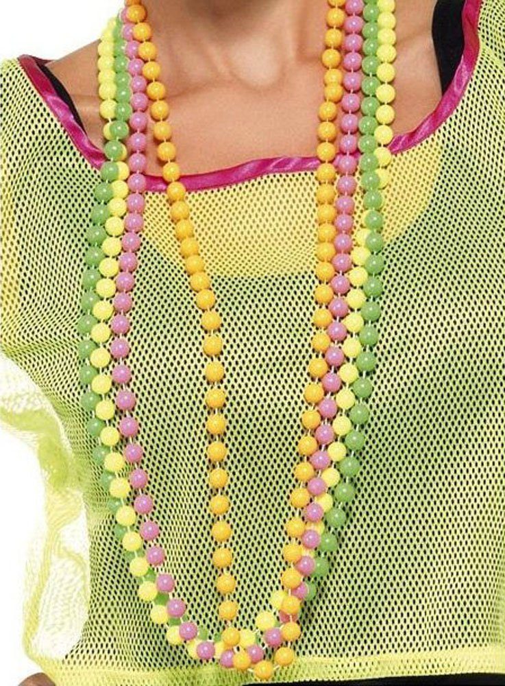 Smiffys Kostüm 80er Jahre Neon Perlenkette, Fluoreszierende Ketten in vier Farben