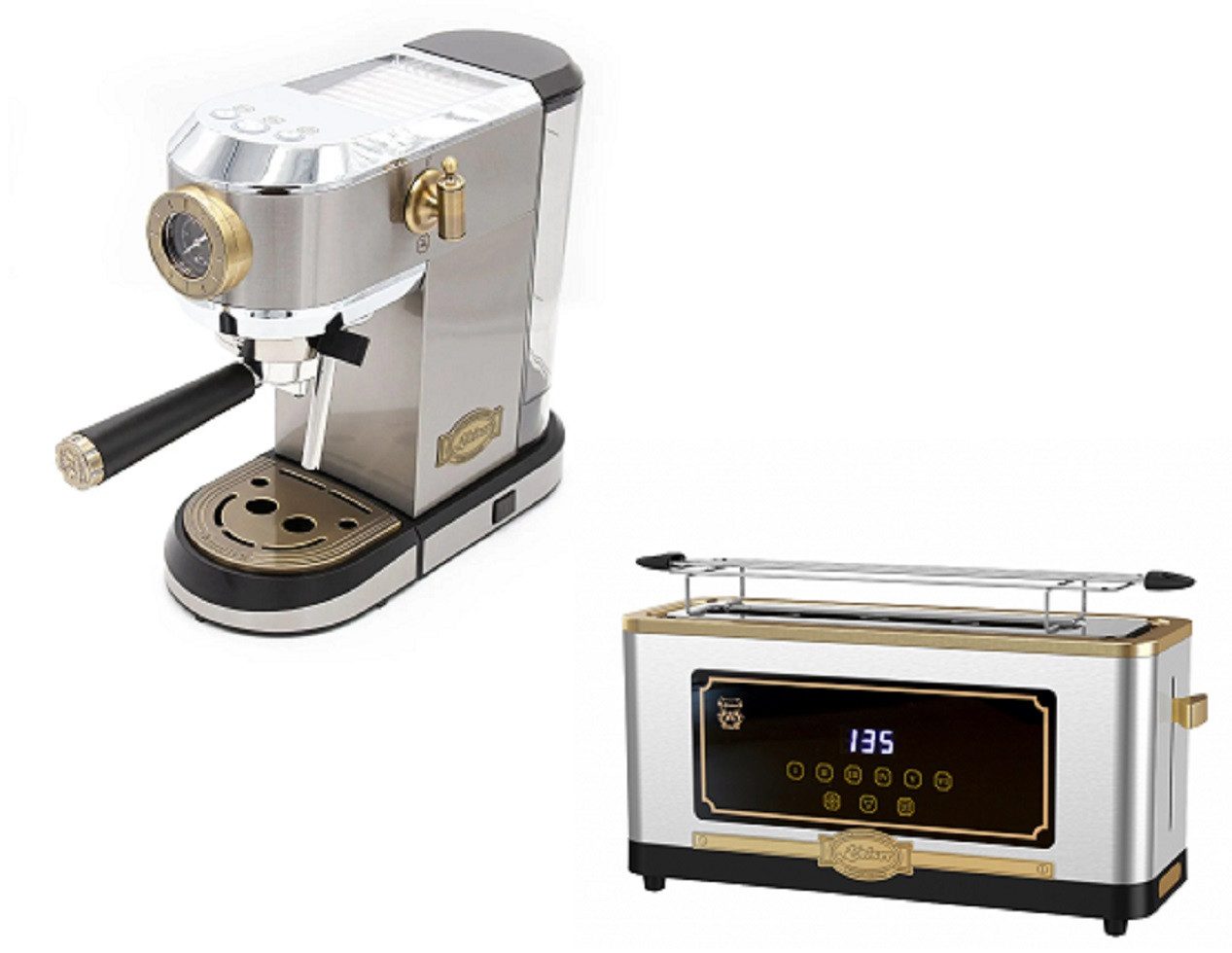 Kaiser Küchengeräte Espressomaschine Kaffeemaschine KA 2001 R, Siebträger-Espressomaschine,19 bar mit Retro-Toaster T 4000 R, 6 verschiedene Toaststufen, Auftaufunktion