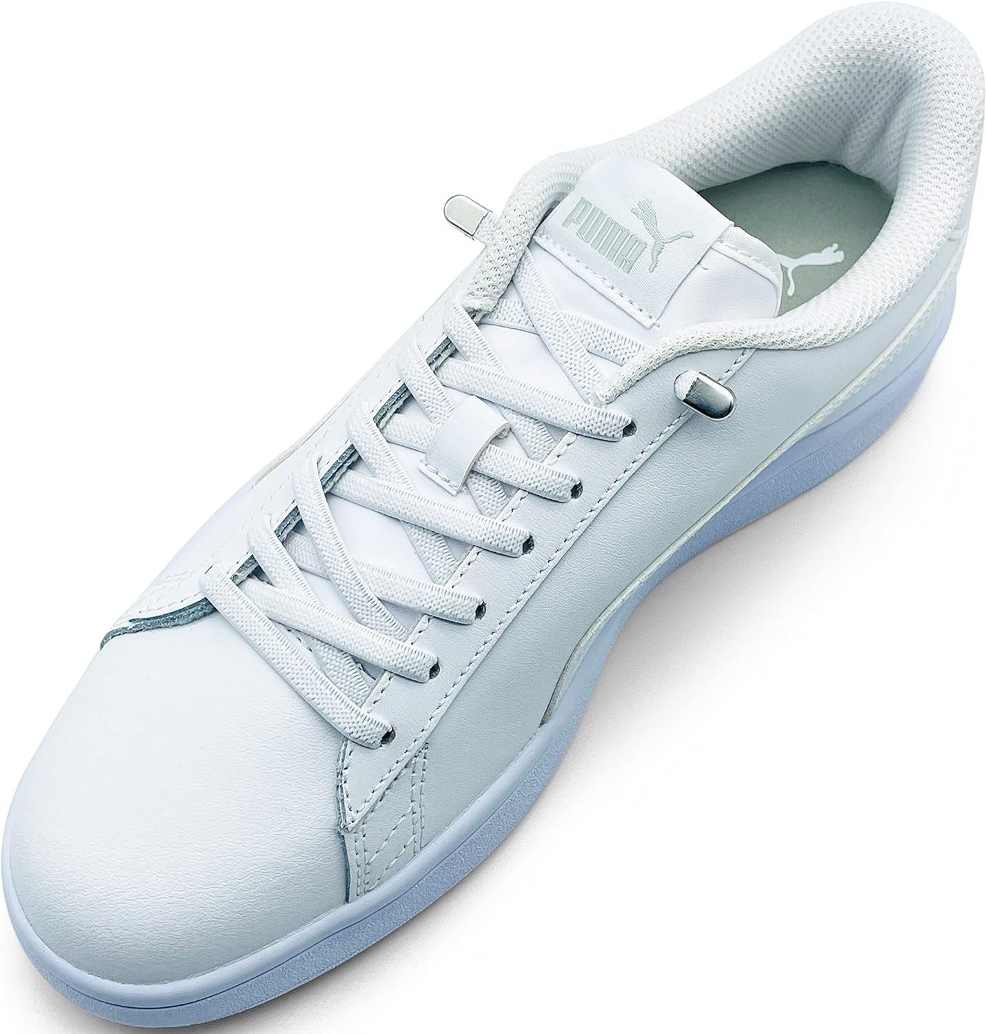 ELANOX Schnürsenkel 4 Stück für 2 Paar Schuhe elastische Schnürsenkel mit Clips, inkl. Enden (Clips) - 8 St. in silber weiss