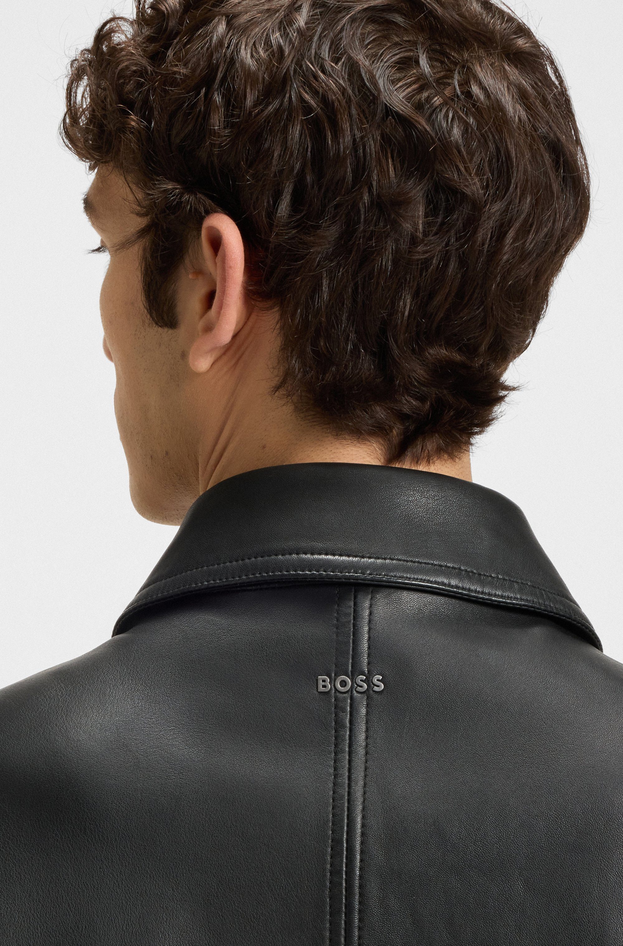 BOSS ORANGE Lederjacke Joberg mit Reißverschlusstaschen