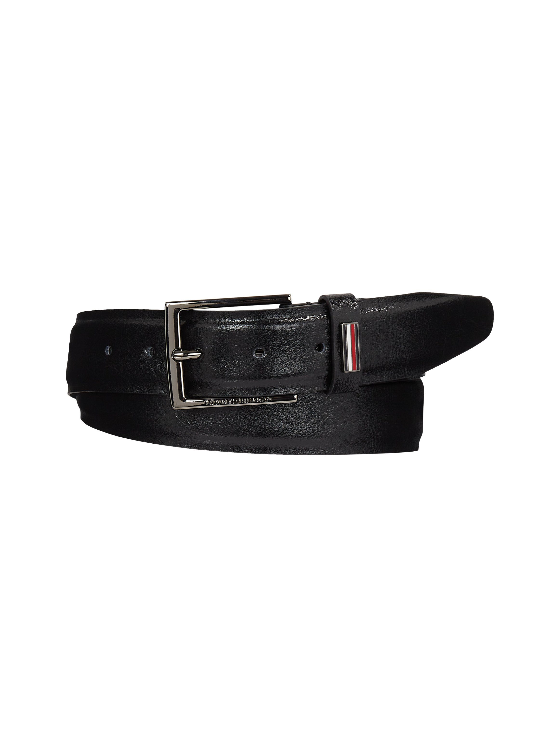 Metall-Label Hilfiger Black 3.5 Verschluss mit BUSINESS Ledergürtel Tommy am