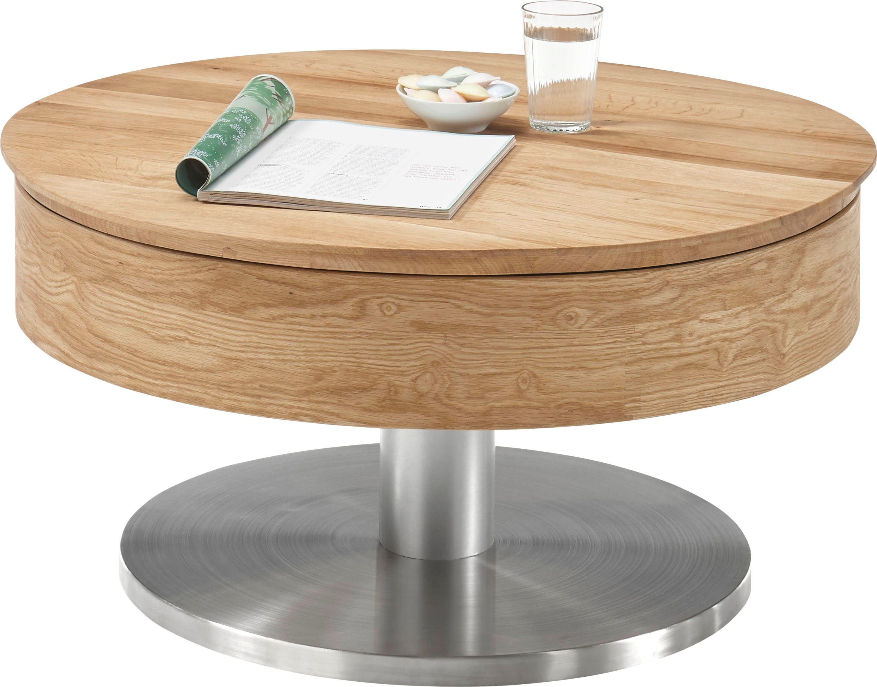MCA furniture Couchtisch Asteiche | drehbar Suva, furniert Asteiche Tischplatte mit Innenfach