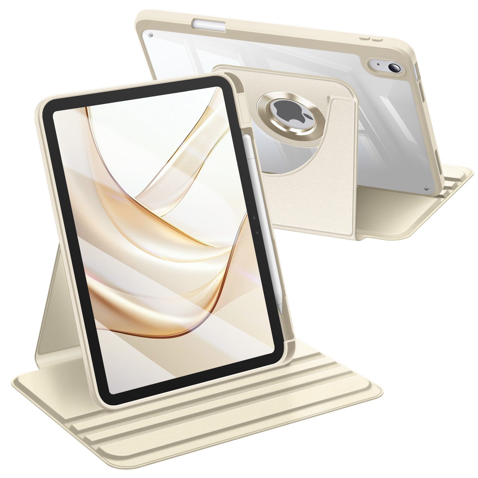 Fintie Tablet-Hülle Rotierende Hülle für iPad (A16) 11./10. Generation 2025/2022, 360 Grad Drehbare Hülle mit Stifthalter, Transparente Acryl-Rückseite