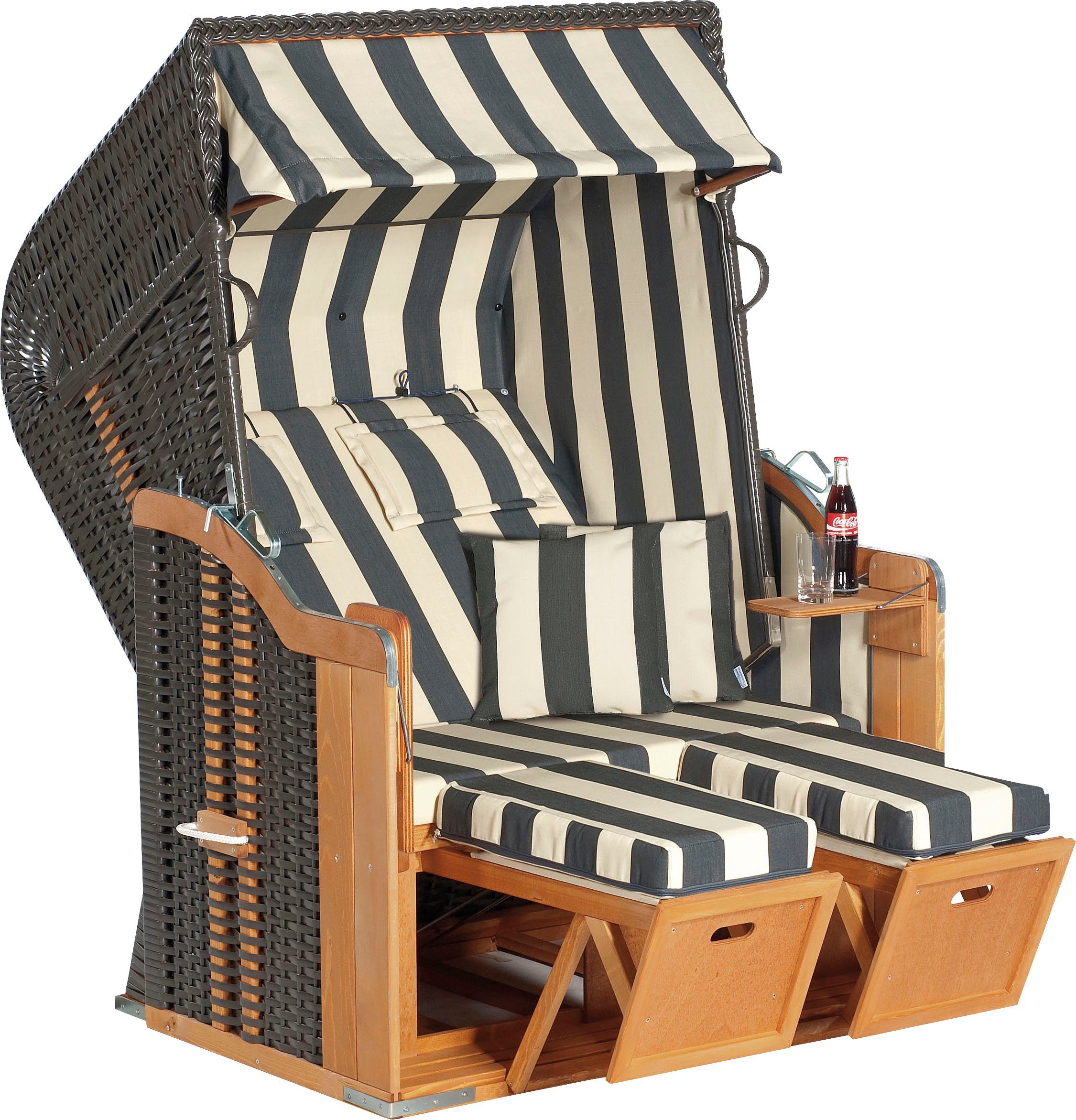 SunnySmart Strandkorb Rustikal 250 Plus, BxTxH: 125x90x160 cm, Halblieger, 2-Sitzer, komplett montiert, Oberkorb in einem Stück geflochten