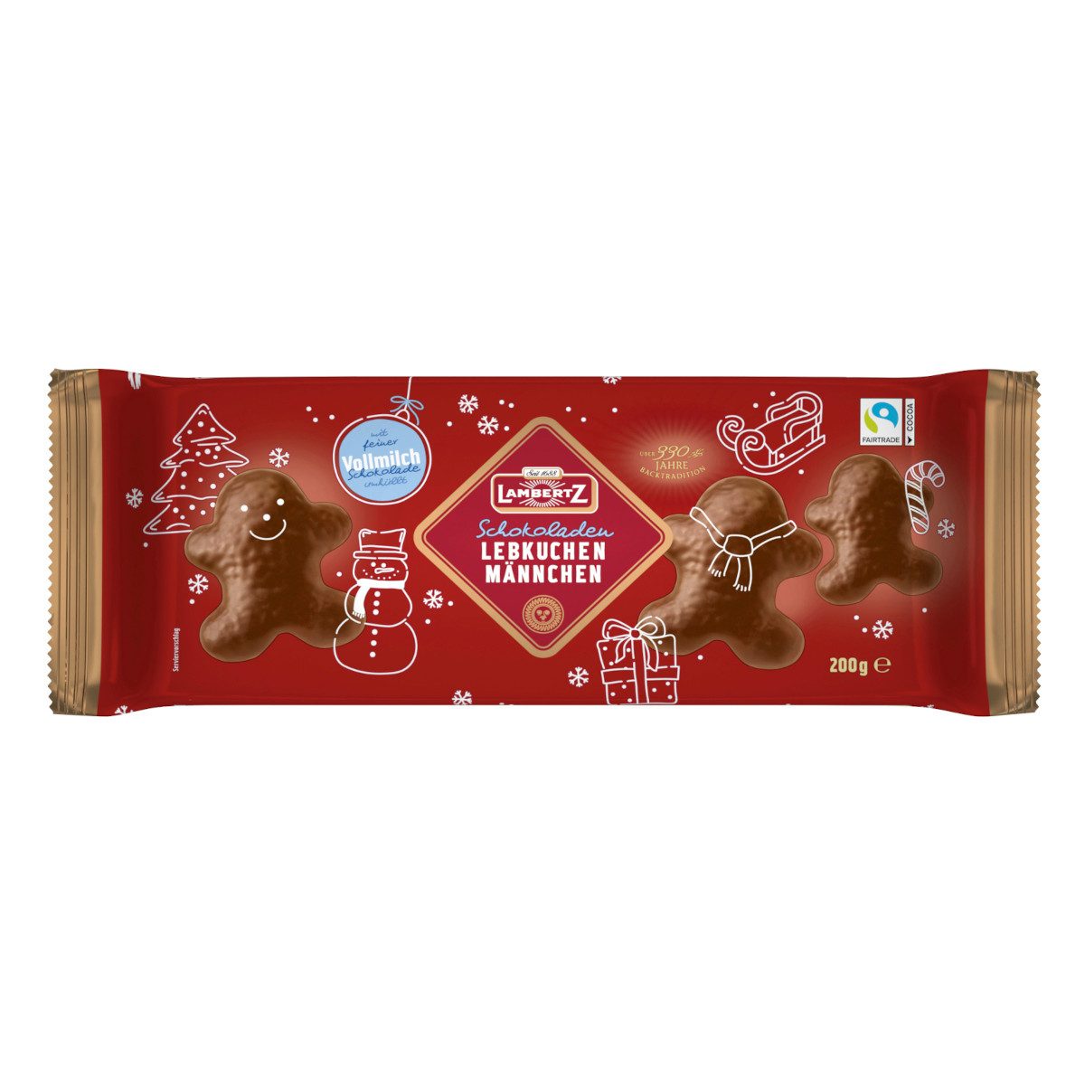Lambertz Süßigkeit, Lambertz Lebkuchenmännchen umhüllt mit Vollmilchschokolade 200g