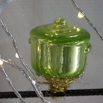 INGE-GLAS® Christbaumschmuck INGE-GLAS Weihnachts-Clip Koch-Topf grün (1-tlg)