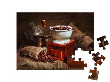 puzzleYOU Puzzle Im alten Stil: Kaffeemühle und sonstiges Zubehör, 48 Puzzleteile, puzzleYOU-Kollektionen Stillleben