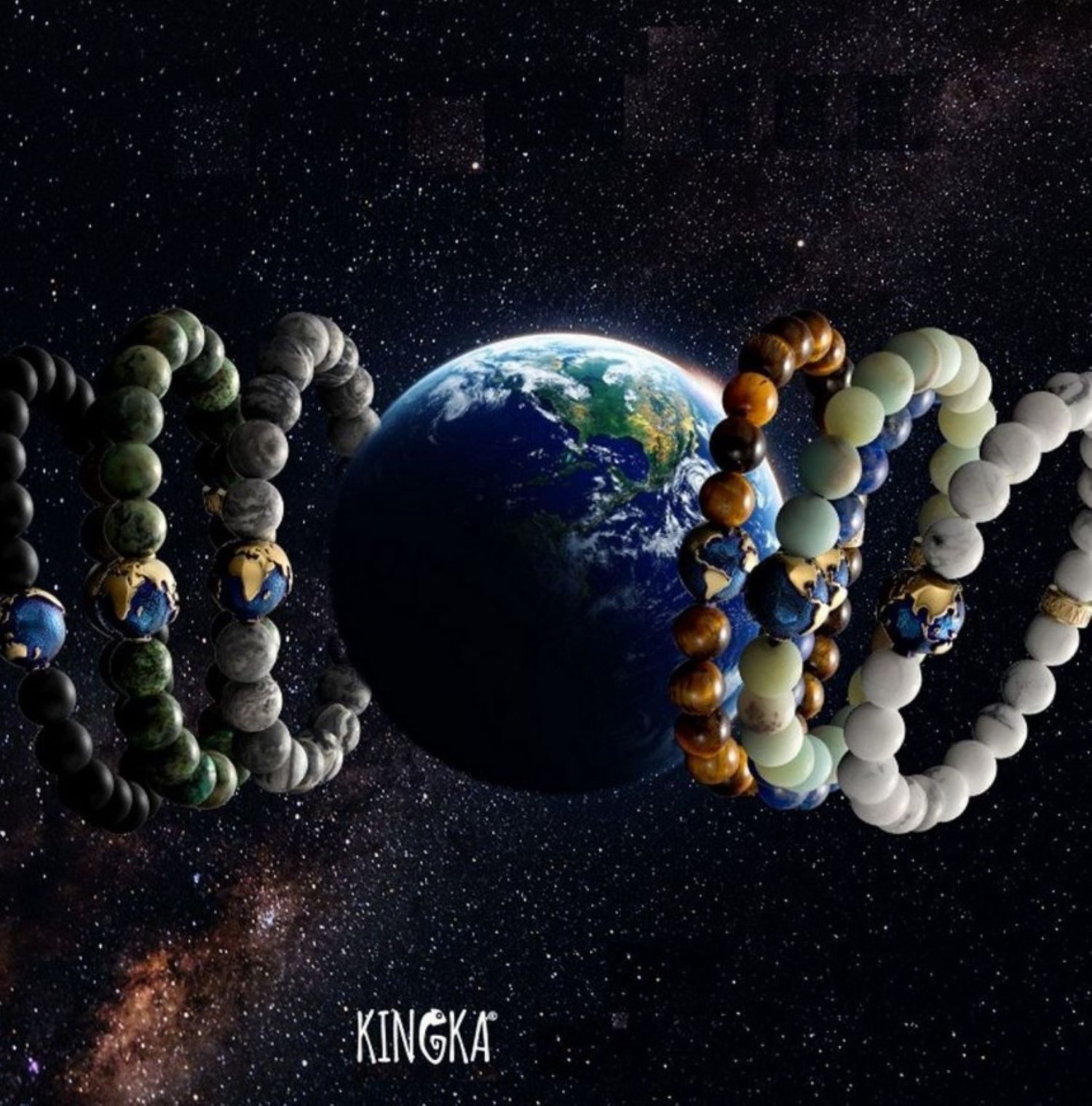 Kingka Armband Damen Planet Earth Armband mit Amazonit Perlen, Weltkugel, goldfarben, Damen Schmuck, perfekte Geschenkidee zu Geburtstag, Weihnachten