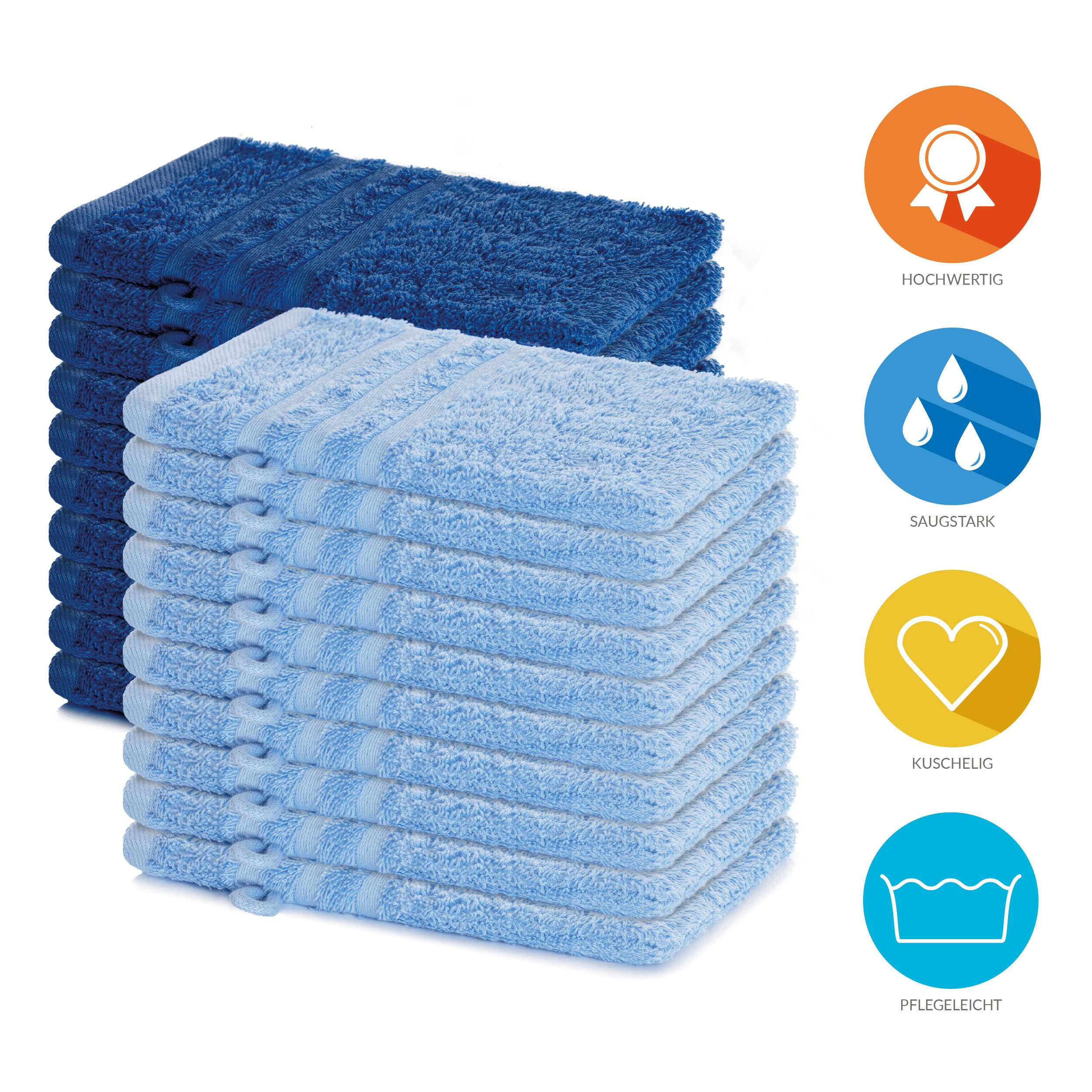 Lavea Waschhandschuh 20er Set Waschhandschuhe, 15 x 21 cm, Elena-Frottierserie, Waschlappen, (20-St), 500 g/m² Frottier, weich & saugstark, pflegeleicht