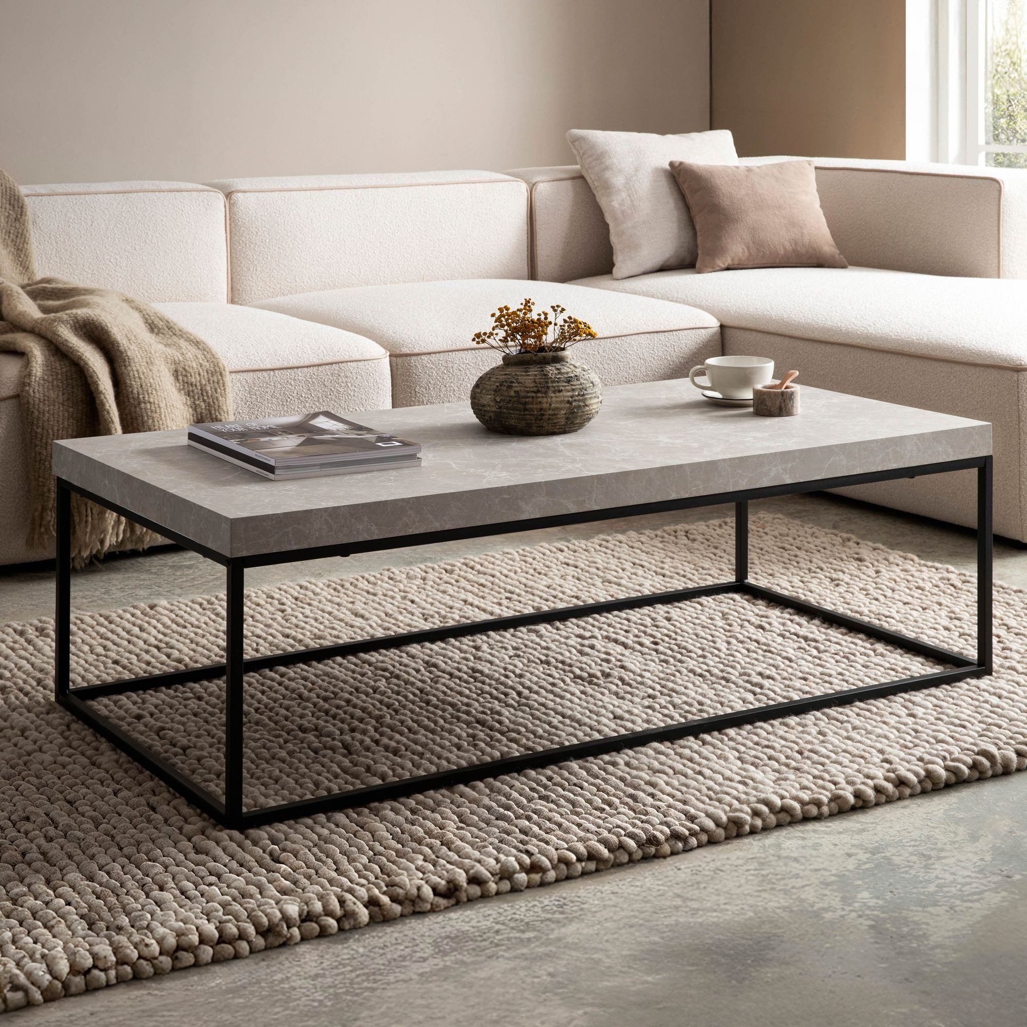 FINEBUY Couchtisch FB59745 Sofatisch 120 cm, Beige