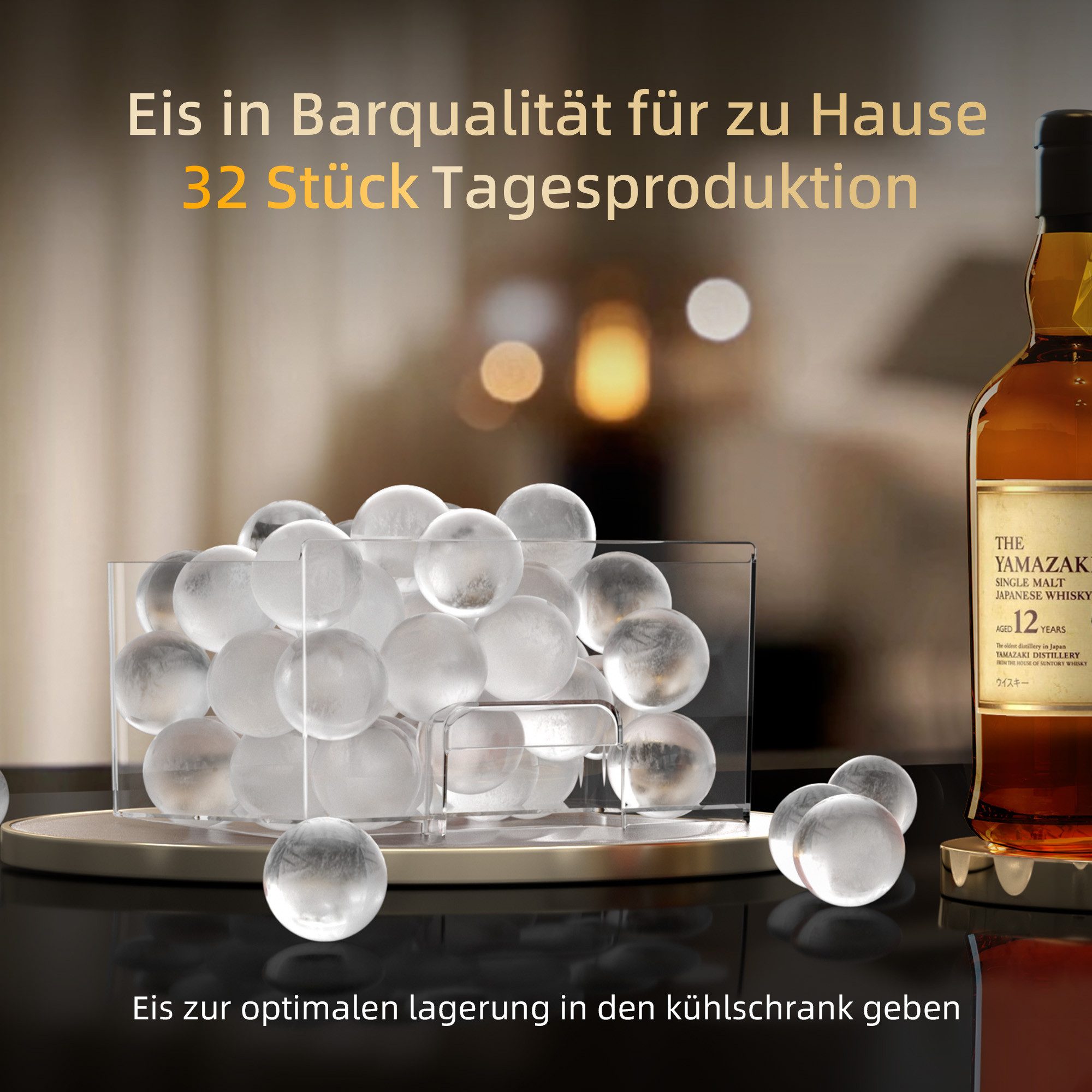 eCozy Eiswürfelmaschine für klare Eiskugeln Ø 60 mm, extragroß, kristallklar, Selbstreinigung, 8h Timer, LED-Touchdisplay, 1 Eiskugel in 40 Minuten