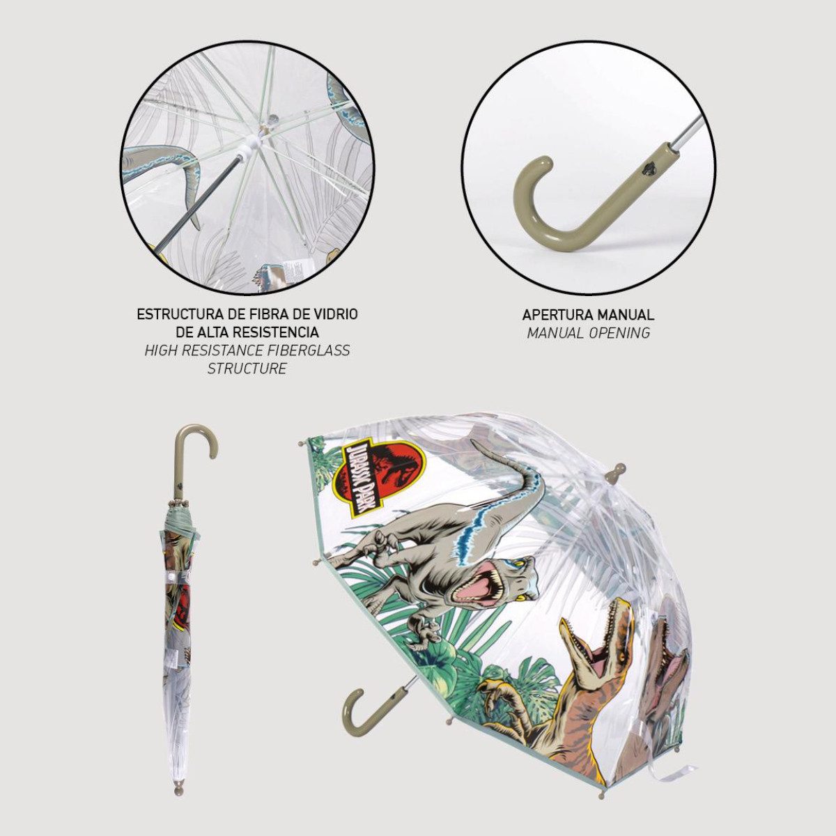 Cerda Stockregenschirm Jurassic Park Kinder Regenschirm Ø 71 cm Bubble Schirm manuell leicht – Bild 5 von 5