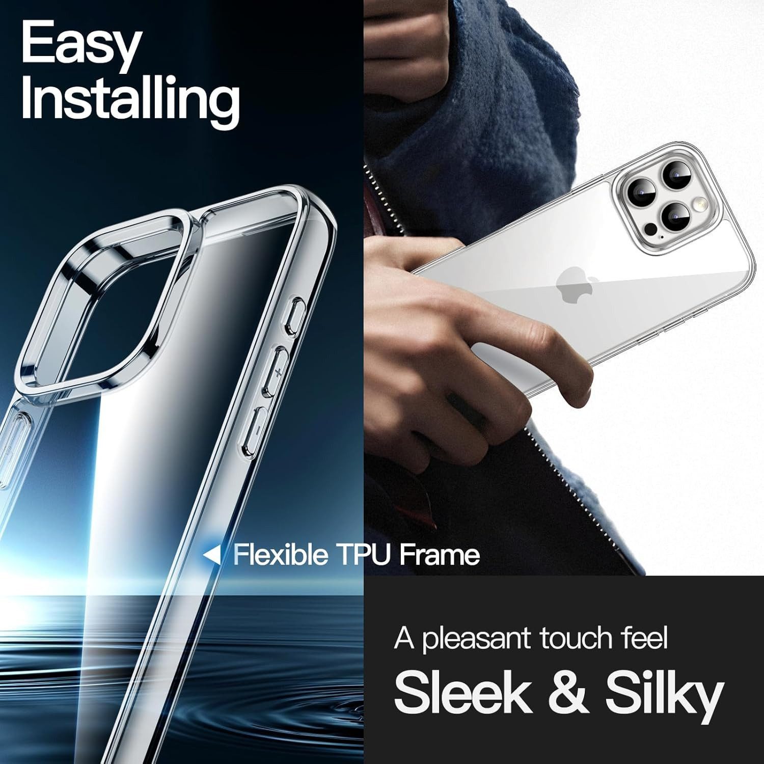 Forrlite Handyhülle Hülle für iPhone 16 Pro 6,3 Zoll, Anti-Kratzer Transparent Rückseite, Stoßfeste dünne Silikon hülle,Kameraschutz,TPU Handyhülle-Durchsichtig – Bild 5 von 5