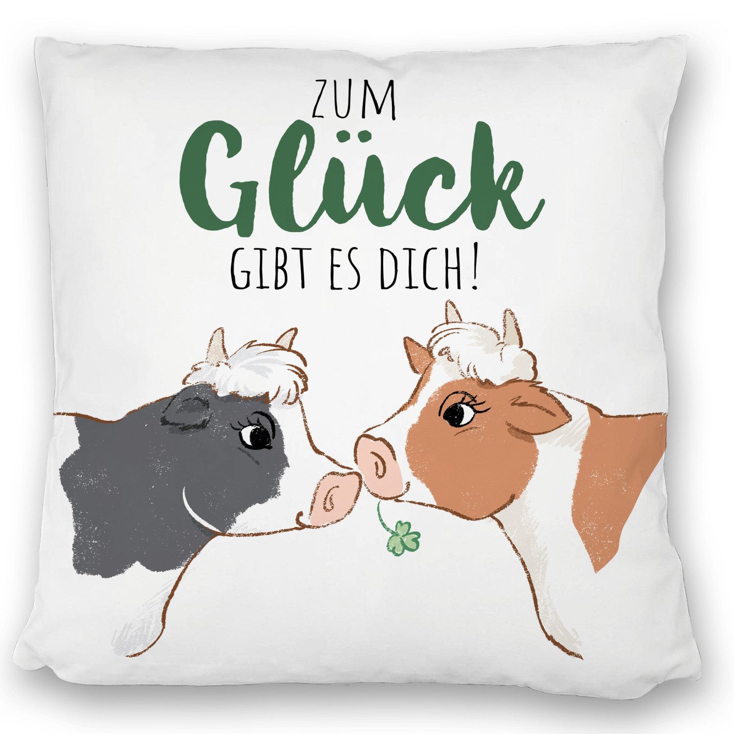 speecheese Dekokissen KuhPaar Kissen satiniert mit Spruch Zum Glück
