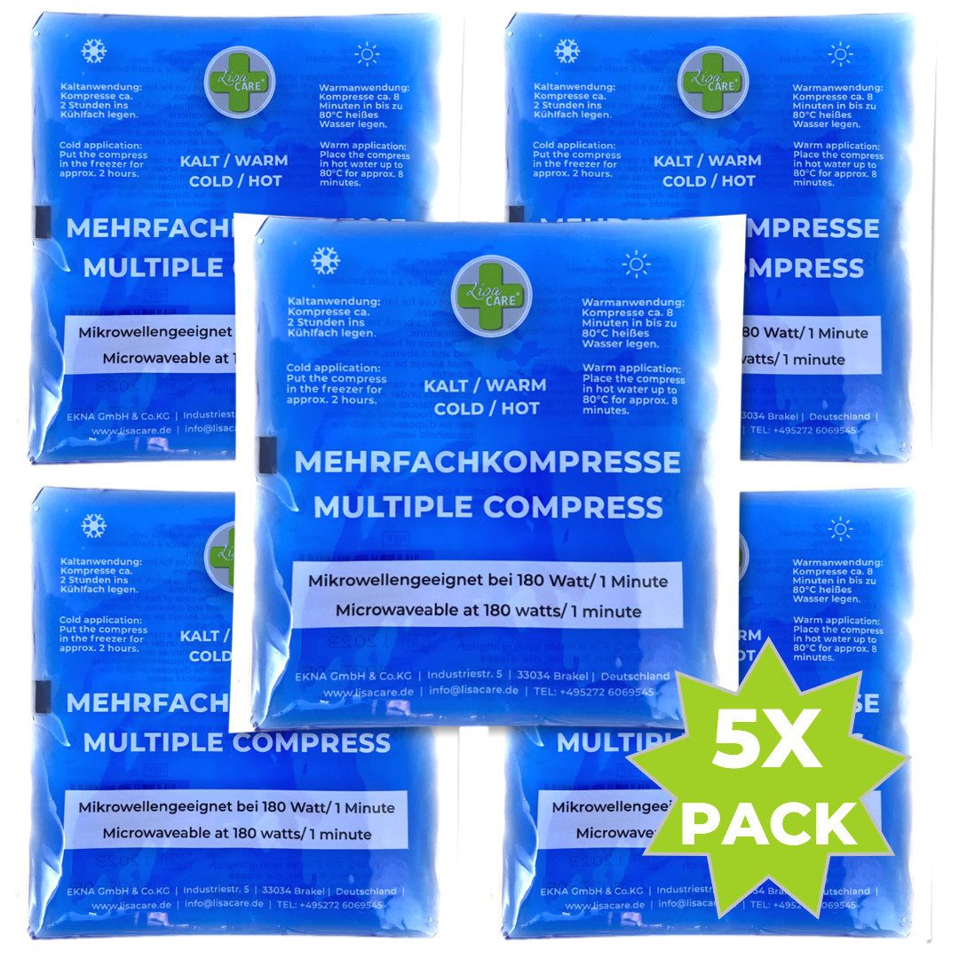 LisaCare Kalt-Warm-Kompresse Kühlpads, Kühlkissen, Warmkompresse/Kaltkompresse, Kinder & Erwachsene, Spar-Set 5-tlg., 5 x Kühlpack mittel, Mikrowellen geeignet!