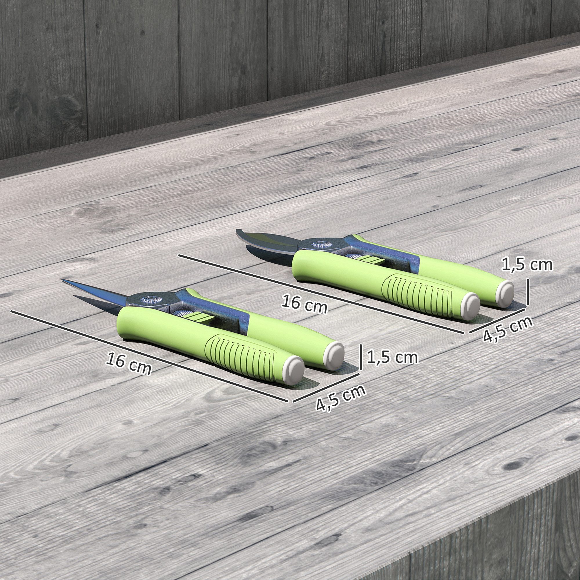 Outsunny Gartenpflege-Set 2 Stück, aus Edelstahl, mit Gartenschere, Astschere, Gartengeschenke für Frauen und Männer Grün+Silber