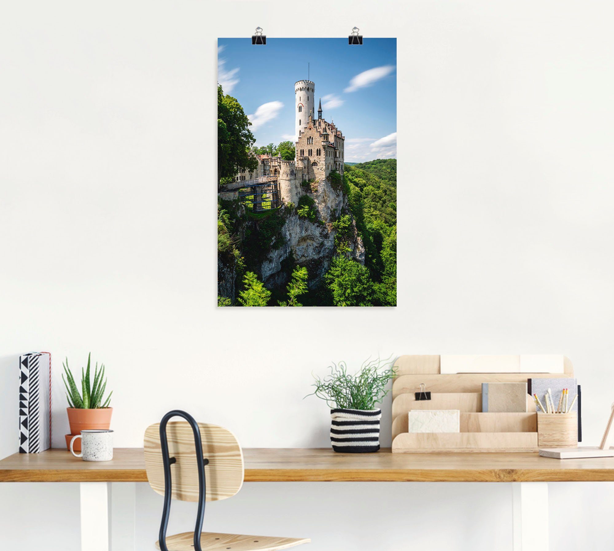 Artland Wandbild Schloss Lichtenstein am Alubild, Wandaufkleber oder als in Größen Leinwandbild, versch. Tag, (1 Gebäude sonnigen St), Poster