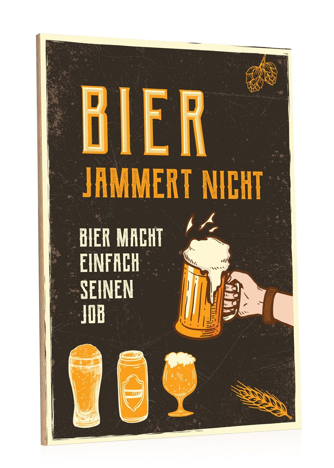 GRAVURZEILE Holzbild GRAVURZEILE Holzschild mit Spruch Bier jammert nicht Moderne