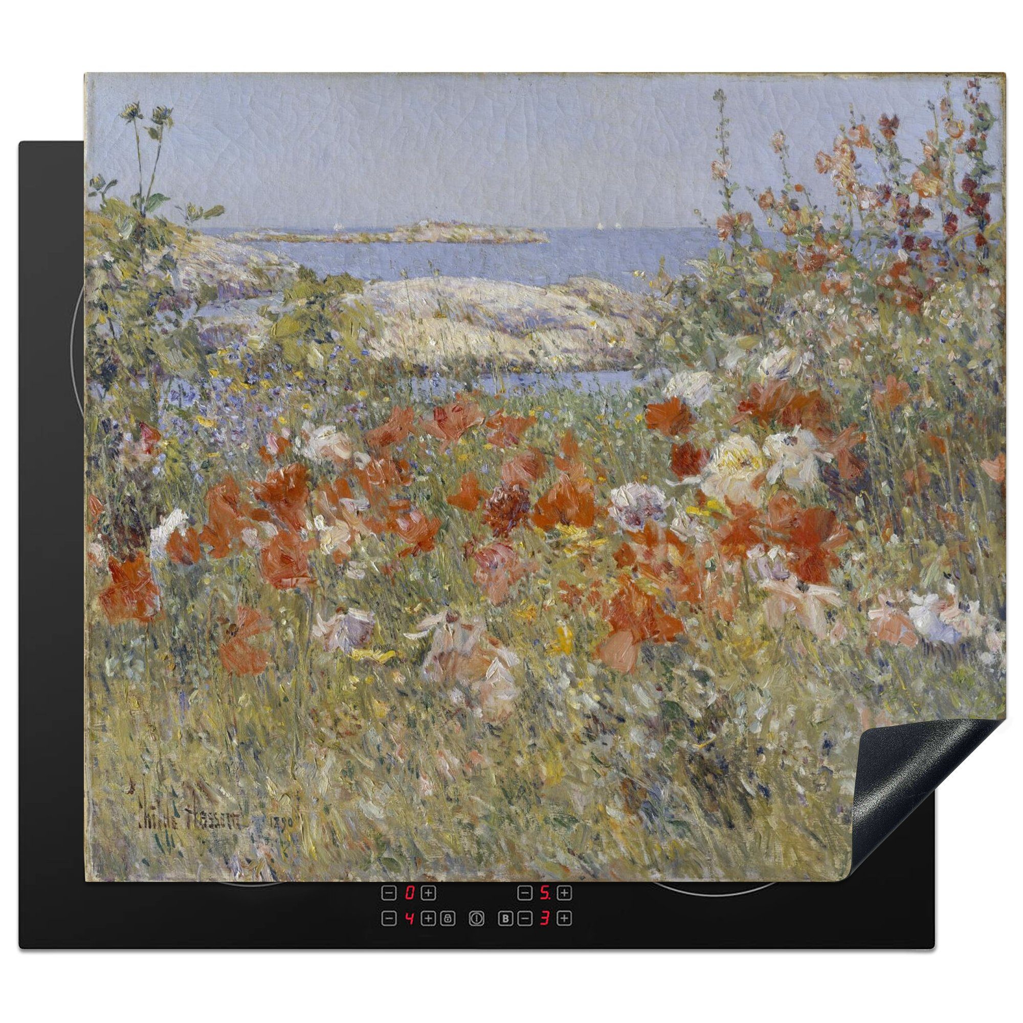 MuchoWow Herdblende-/Abdeckplatte Thaxter's Garten - Gemälde von Childe Hassam, Vinyl, (1 tlg), 60x52 cm, Mobile Arbeitsfläche nutzbar, Ceranfeldabdeckung