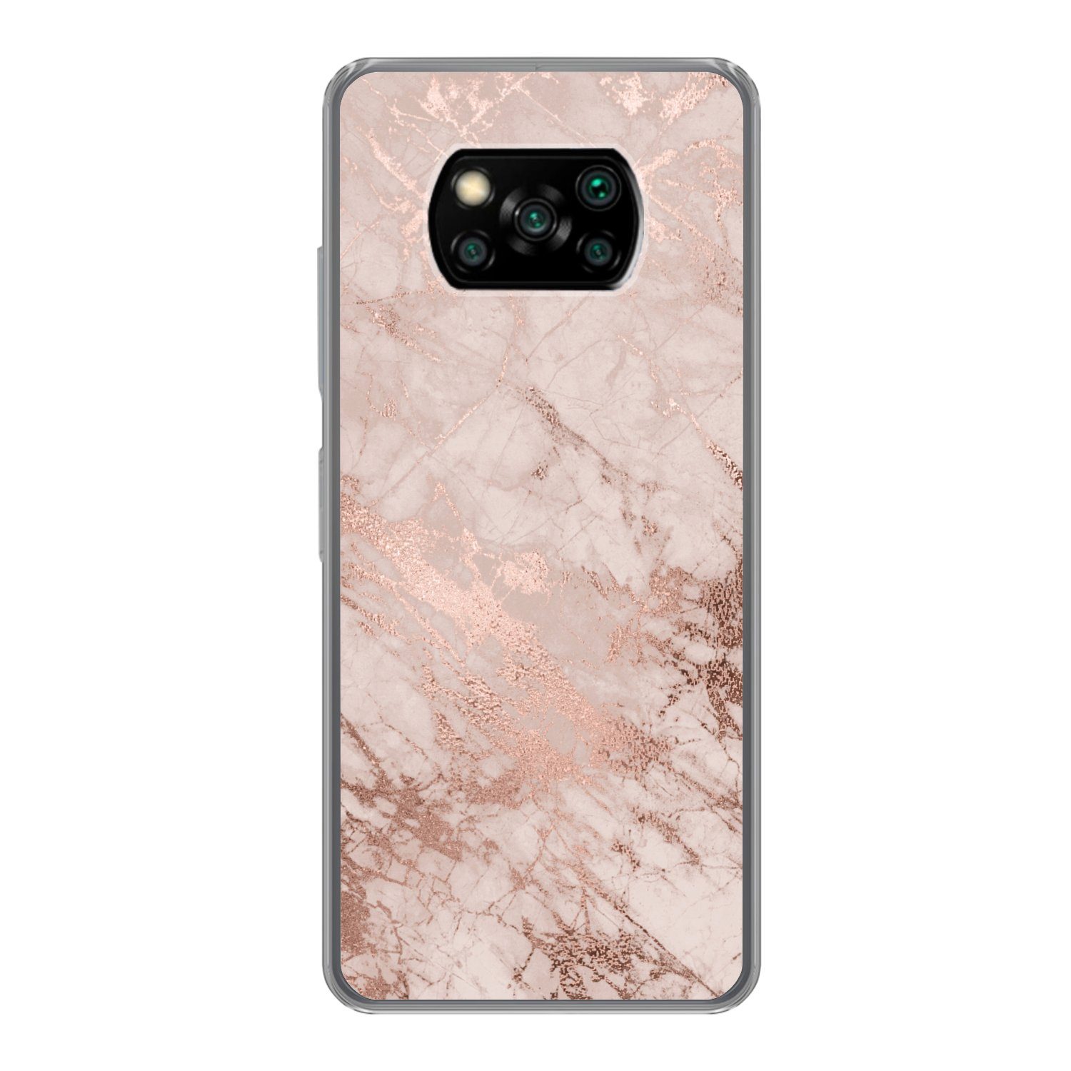 MuchoWow Handyhülle für Xiaomi Poco X3 Pro Marmor - Rosa - Luxus - Marmoroptik - Glitzer -, Phone Case, Silikon, Schutzhülle Dünn