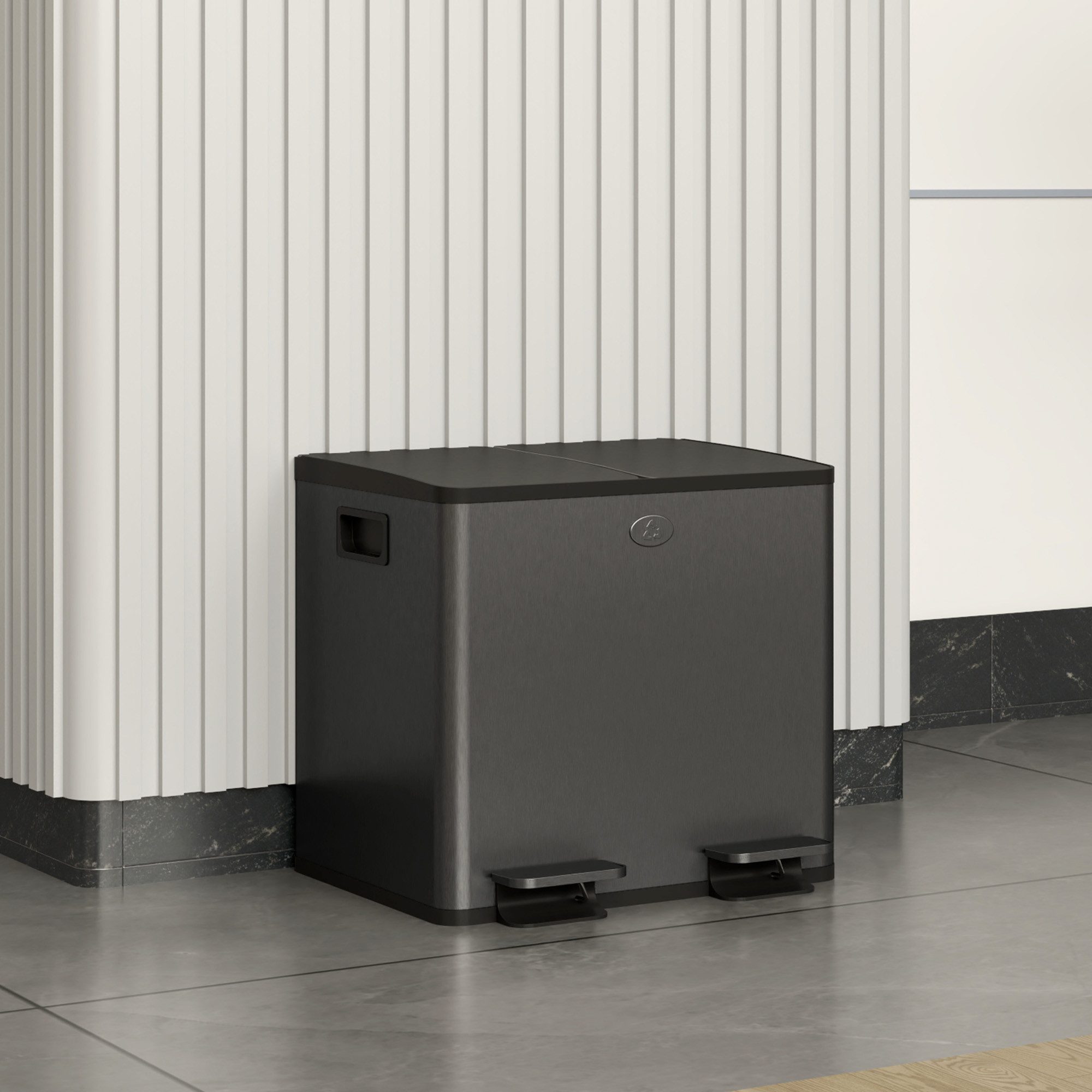HOMCOM Mülltrennsystem Mülleimer 15L Abfalleimer aus Edelstahl mit Softclose Deckel, Deodorant-Deckel, Edelstahl, Schwarz