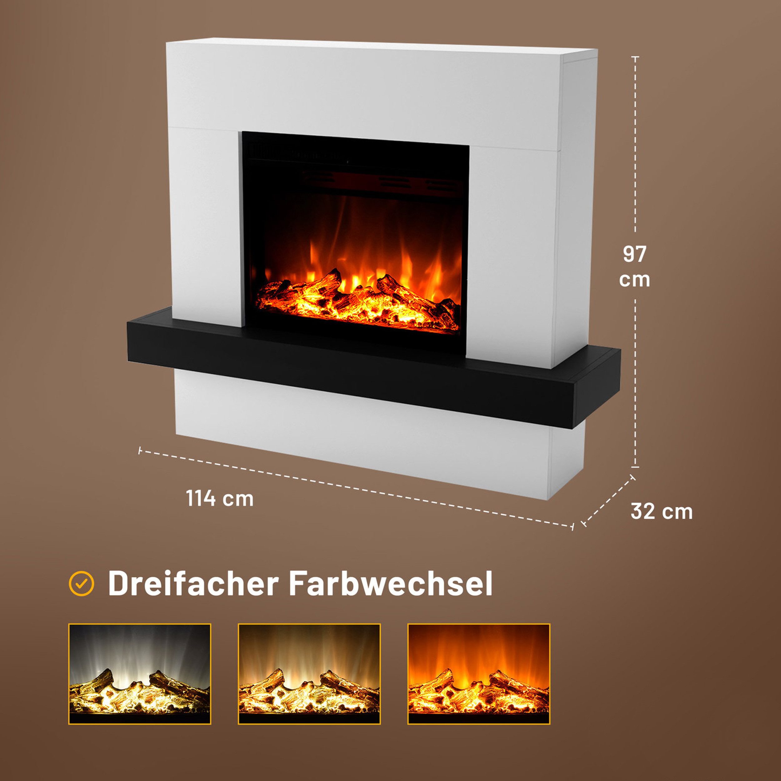 GF Core Elektrokamin PANDORA LED Kamin mit Heizung, Standkamin, Elektrischer Kamin mit 3-fach Farbwechsler und Knisterfunktion – Bild 3 von 5