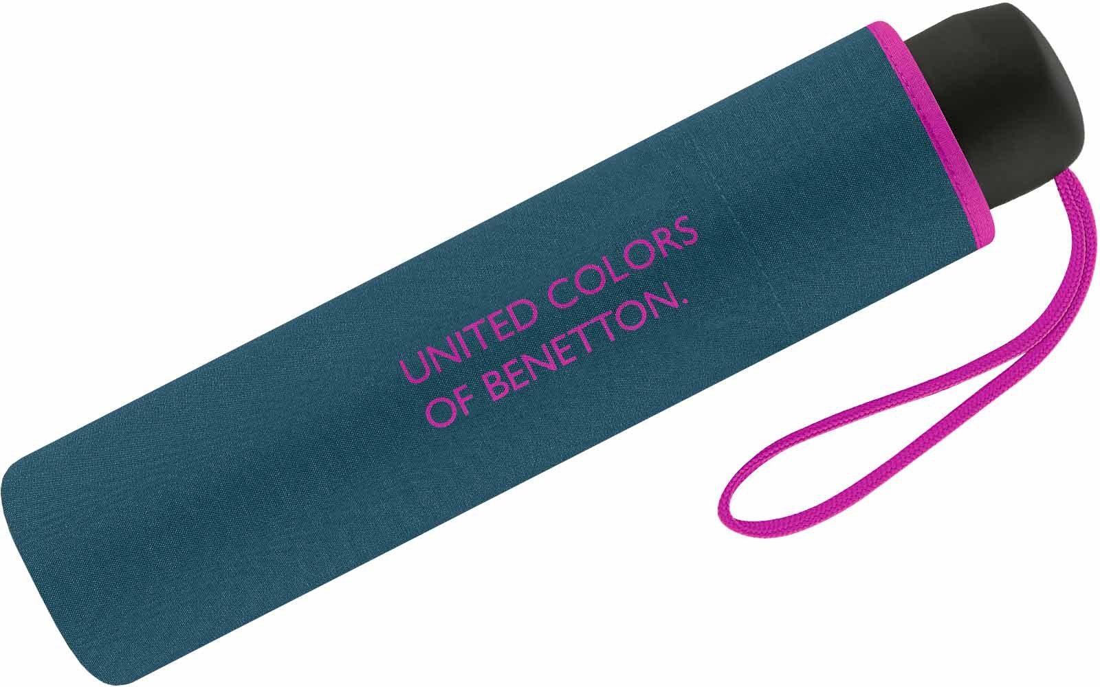 United Colors of Benetton Taschenregenschirm - blau-pink Saum Mini Modefarben mit uni, kontrastreichem Super leuchtende