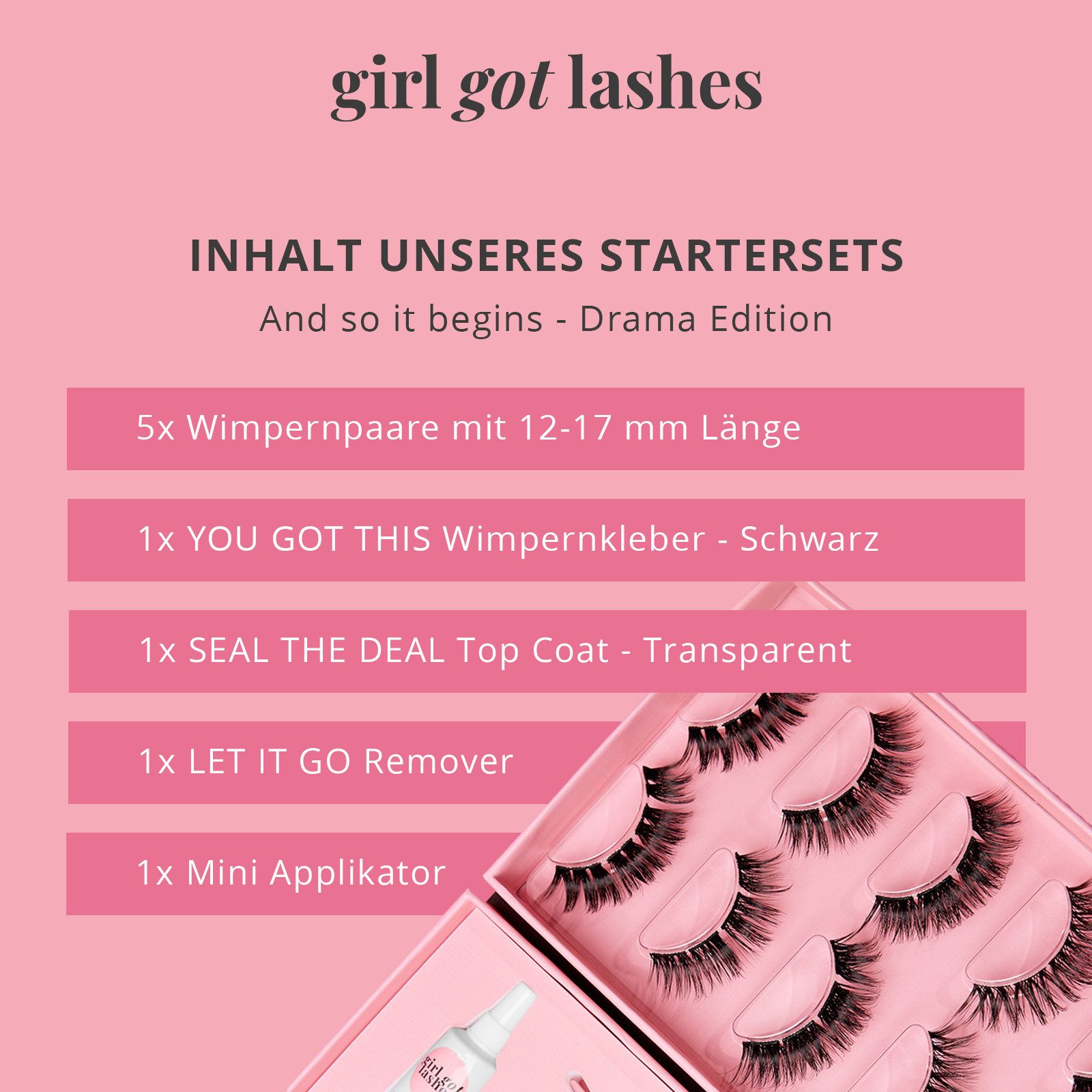 GirlGotLashes Bandwimpern Starter Set inkl. Wimpern, Kleber & Zubehör, großes Set, langanhaltender Halt für bis zu einer Woche