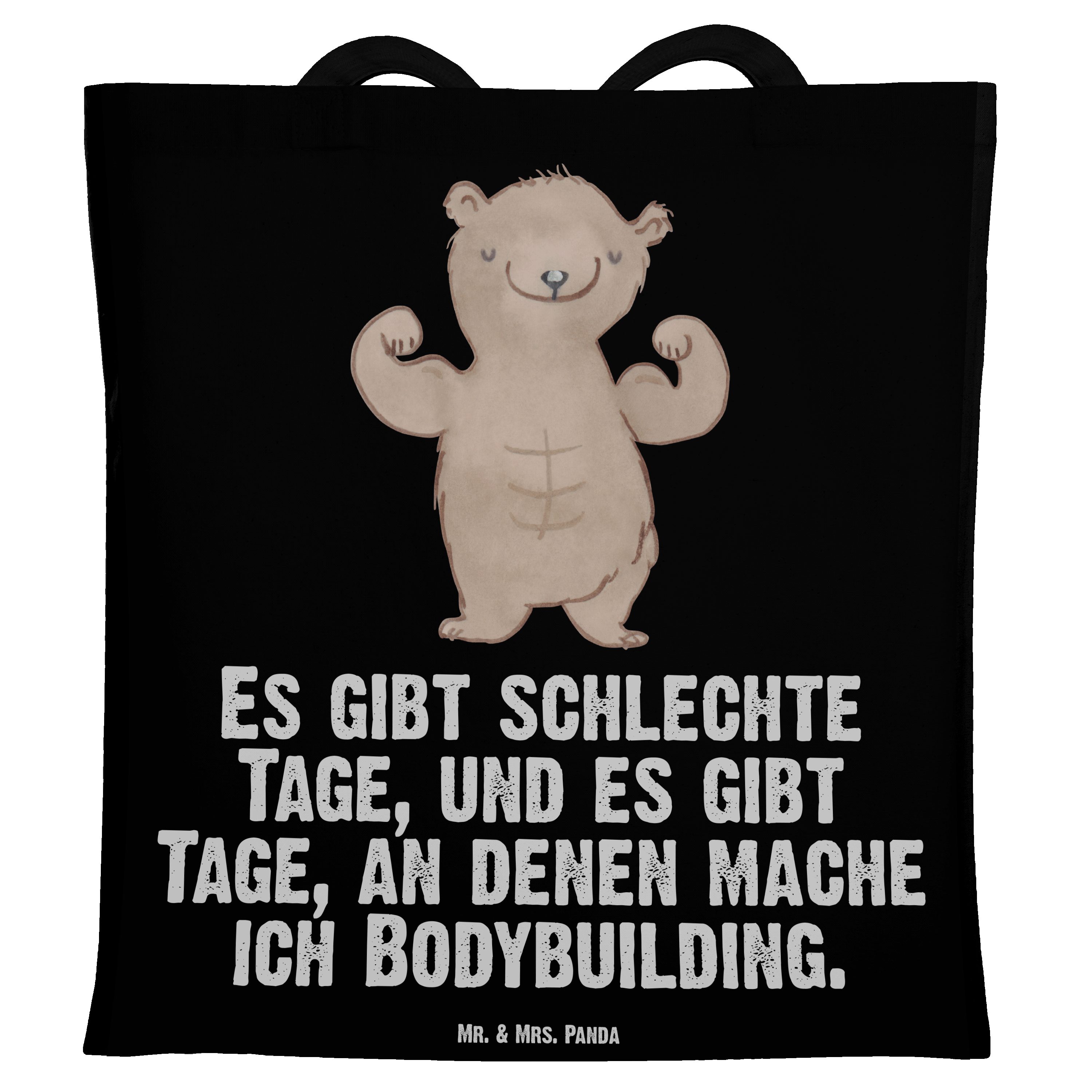 Mr. & Mrs. Panda Tragetasche Bär Bodybuilding Tage - Schwarz - Geschenk, Stoffbeutel, Jutebeutel, (1-tlg)