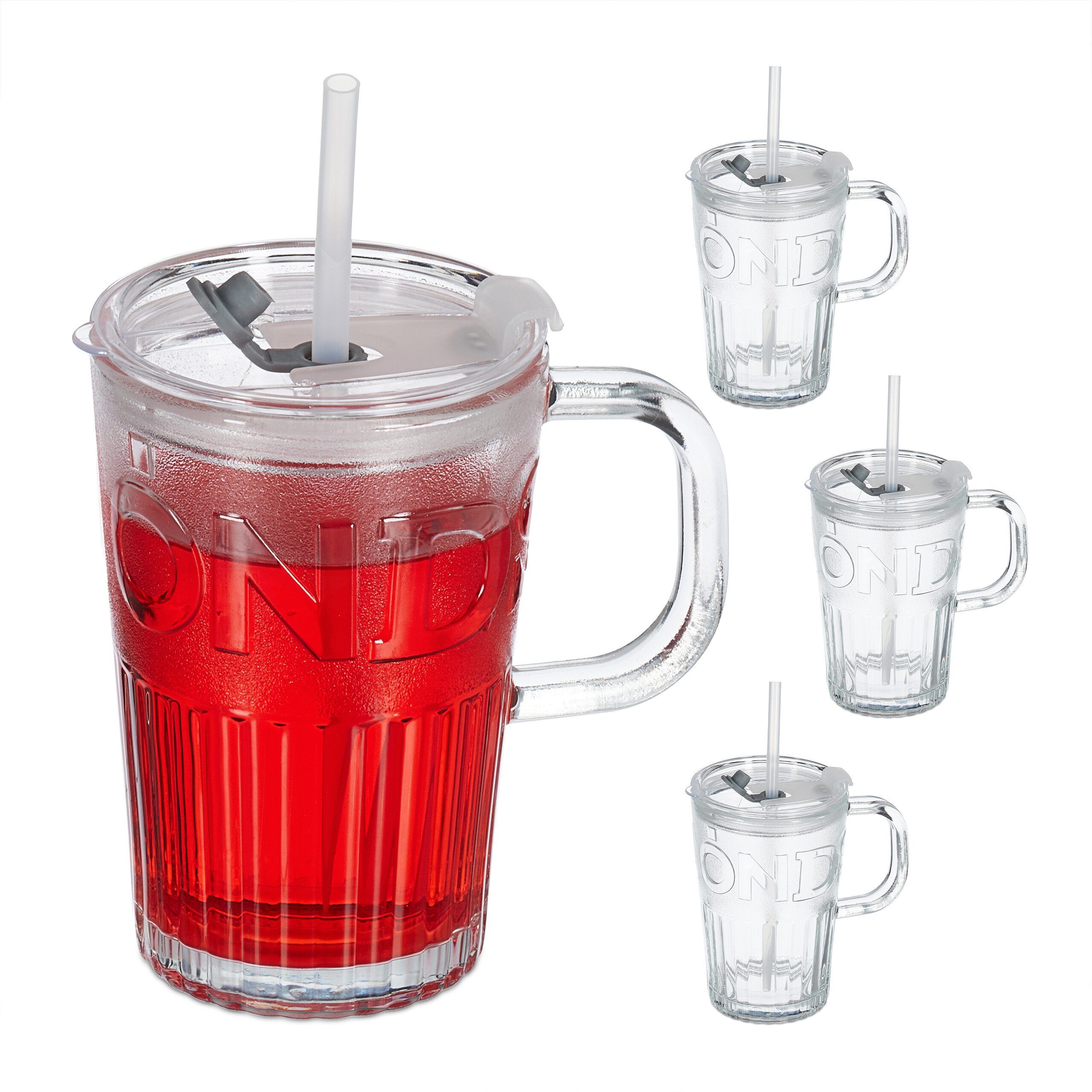 relaxdays Gläser-Set Trinkgläser im 4er Set mit Henkel, Glas