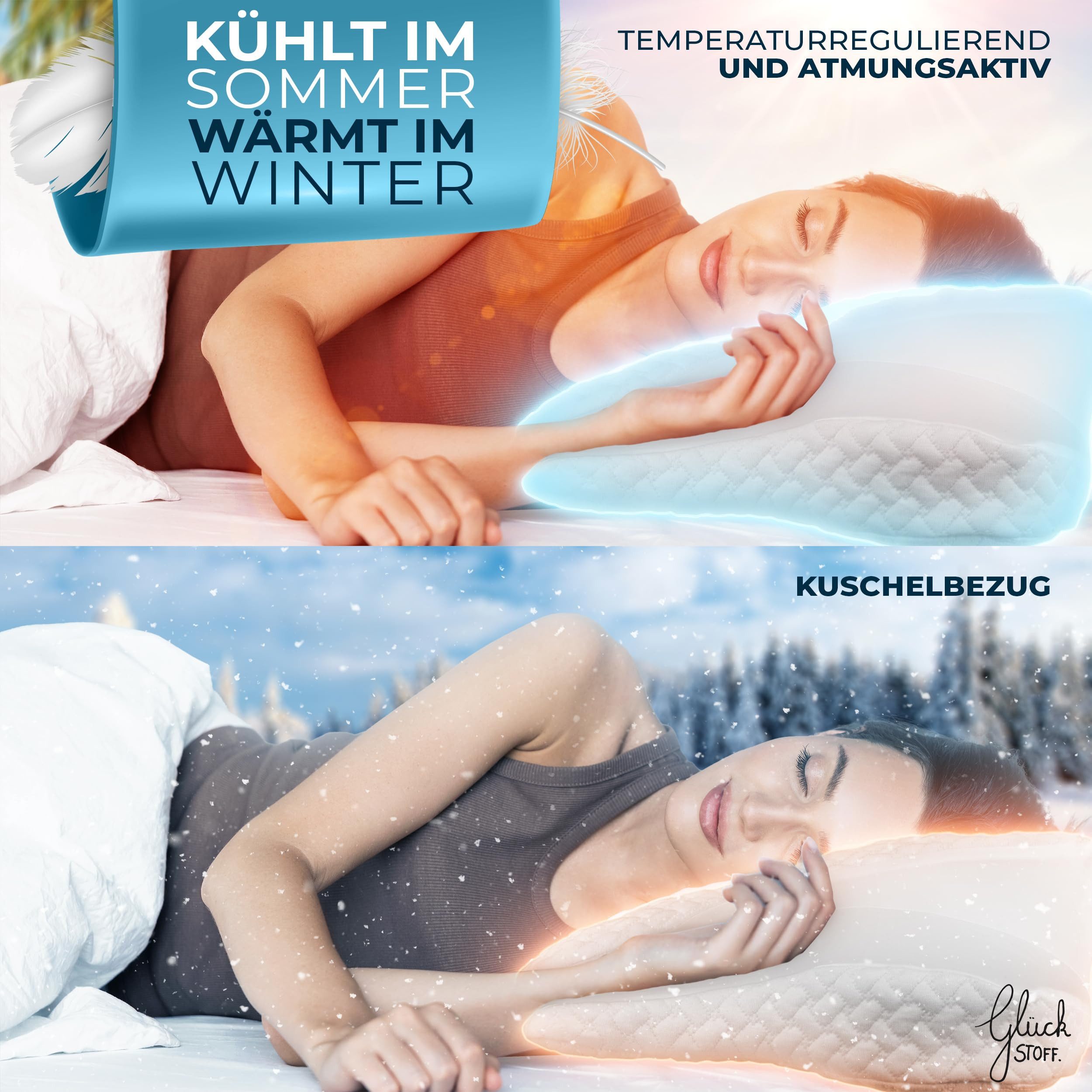 Glückstoff Kissenbezug für Orthopädisches Kissen [mit Kühl- und Wärmeeffekt], Aus Eukalyptusfaser (Lyocell) und Spandex, Weich & Kuschelig