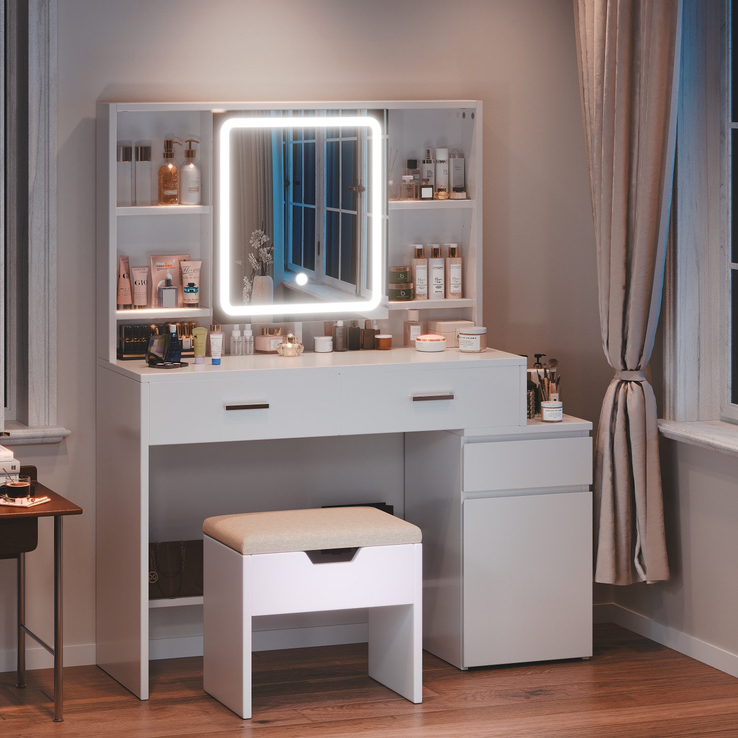 HOMALL Schminktisch Mit Spiegel und dreifarbigem LED-Licht 3 Schubladen 8 A günstig online kaufen
