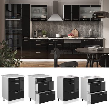 Vicco Unterschrank Küchenschrank + Arbeitsplatte R-Line Weiß Schwarz Hochglanz 60 cm