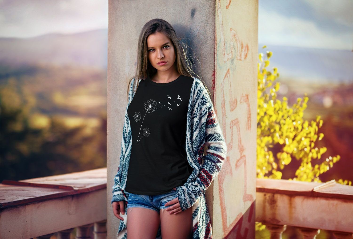 Neverless Print-Shirt Damen T-Shirt Pusteblume Vögel Dandelion Birds Slim F günstig online kaufen