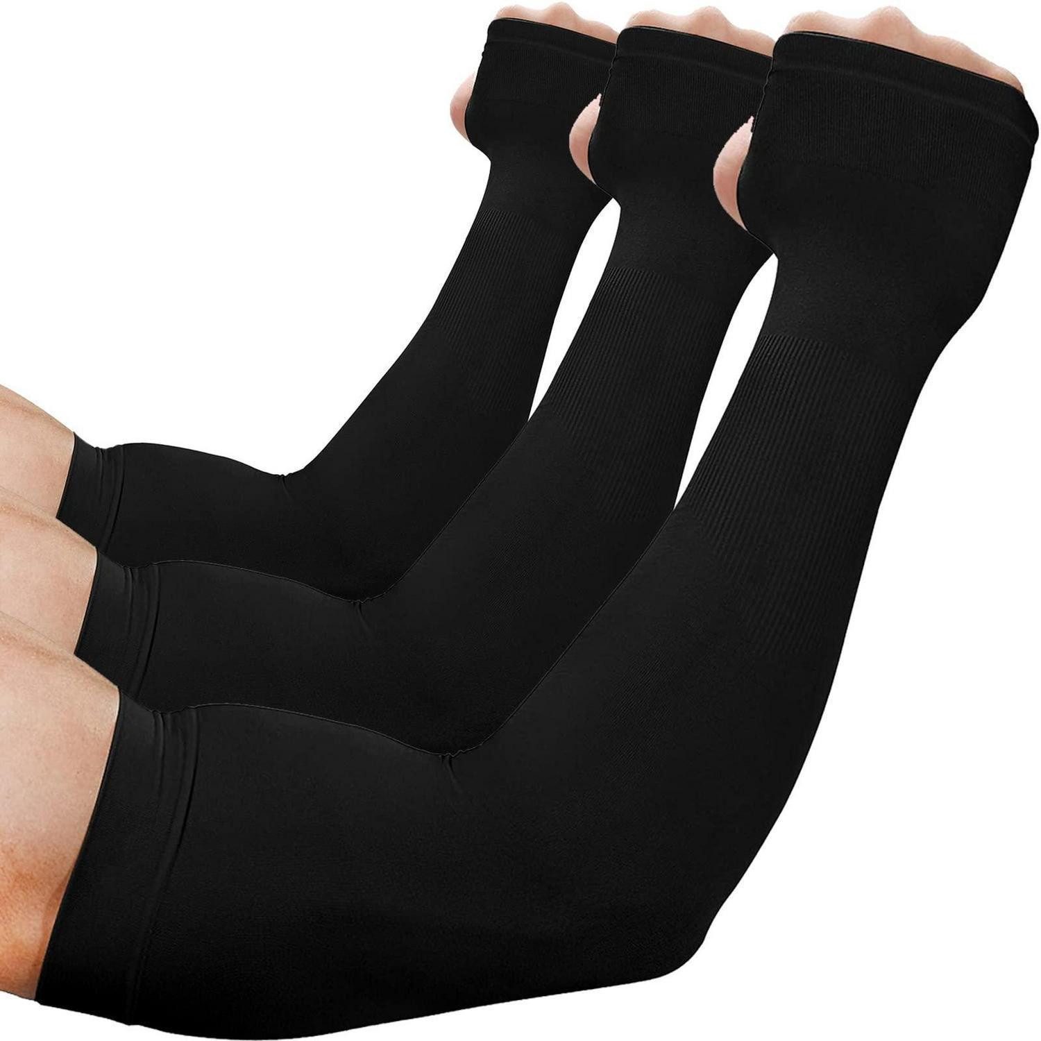 LuxusKollektion Armlinge Kühlarm Sleeves mit Daumenloch Schwarz 3 Paar