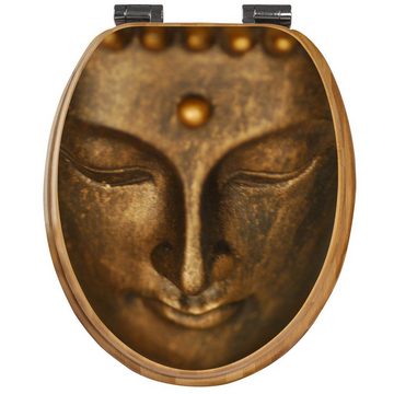 banjado WC-Sitz Bambus2 Motiv Buddha Gold (umweltfreundliches Material, integrierte Absenkautomatik), 44 x 38 x 5 cm