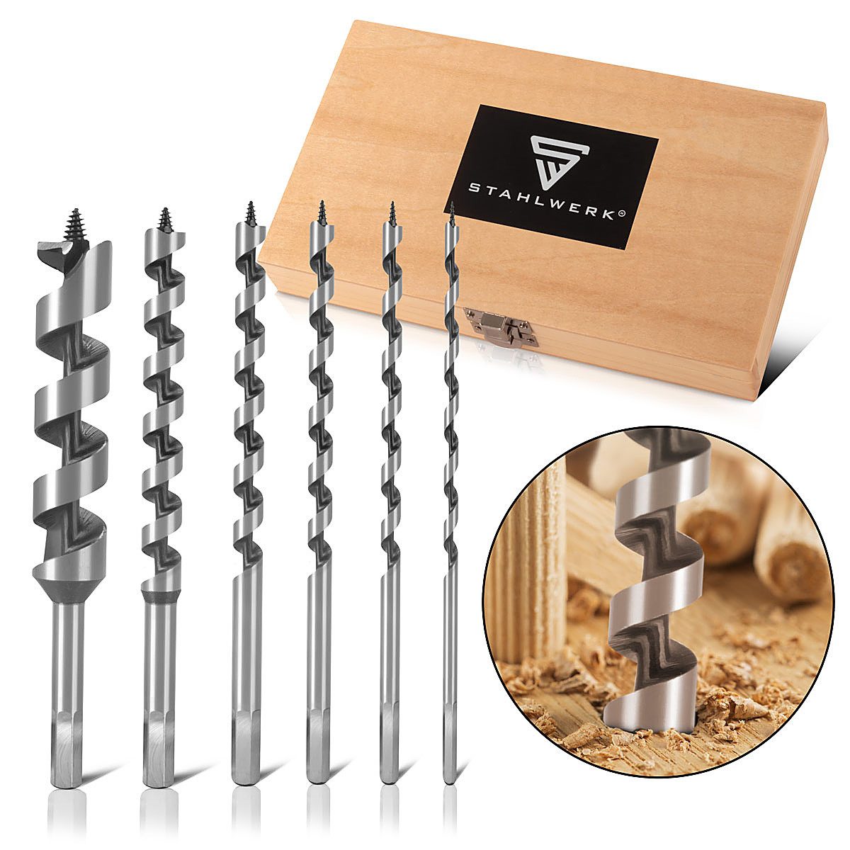 STAHLWERK Schlangenbohrer Holz-Schlangenbohrer 6er Set, (Set, 6-tlg., Set), 6 Teile Bohrer Set