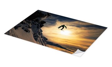 Posterlounge Wandfolie Jakob Sanne, Snowboarden in der Dämmerung, Fotografie