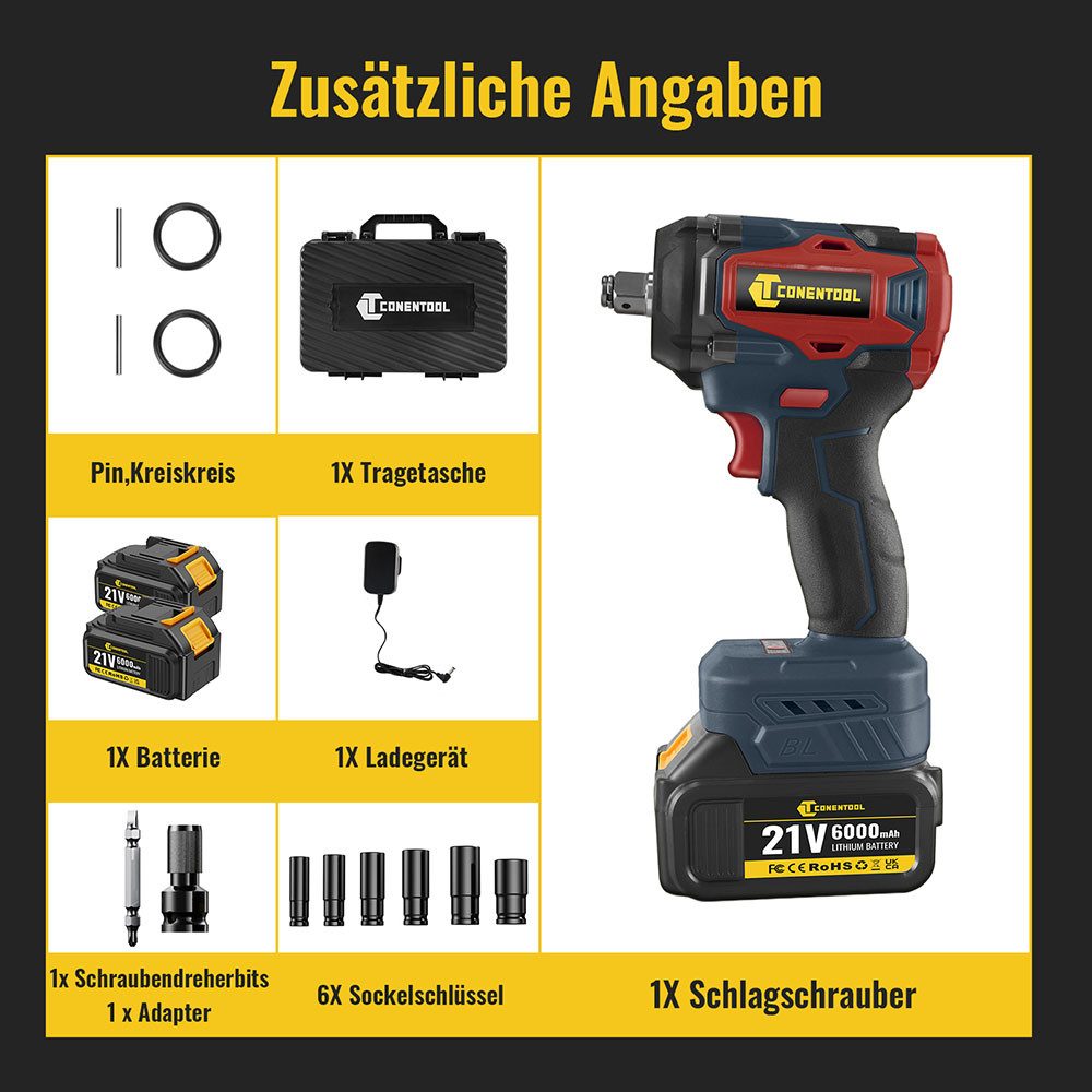 CONENTOOL Akku-Schlagschrauber 21V, 4600,00 U/min, 520,00 günstig online kaufen
