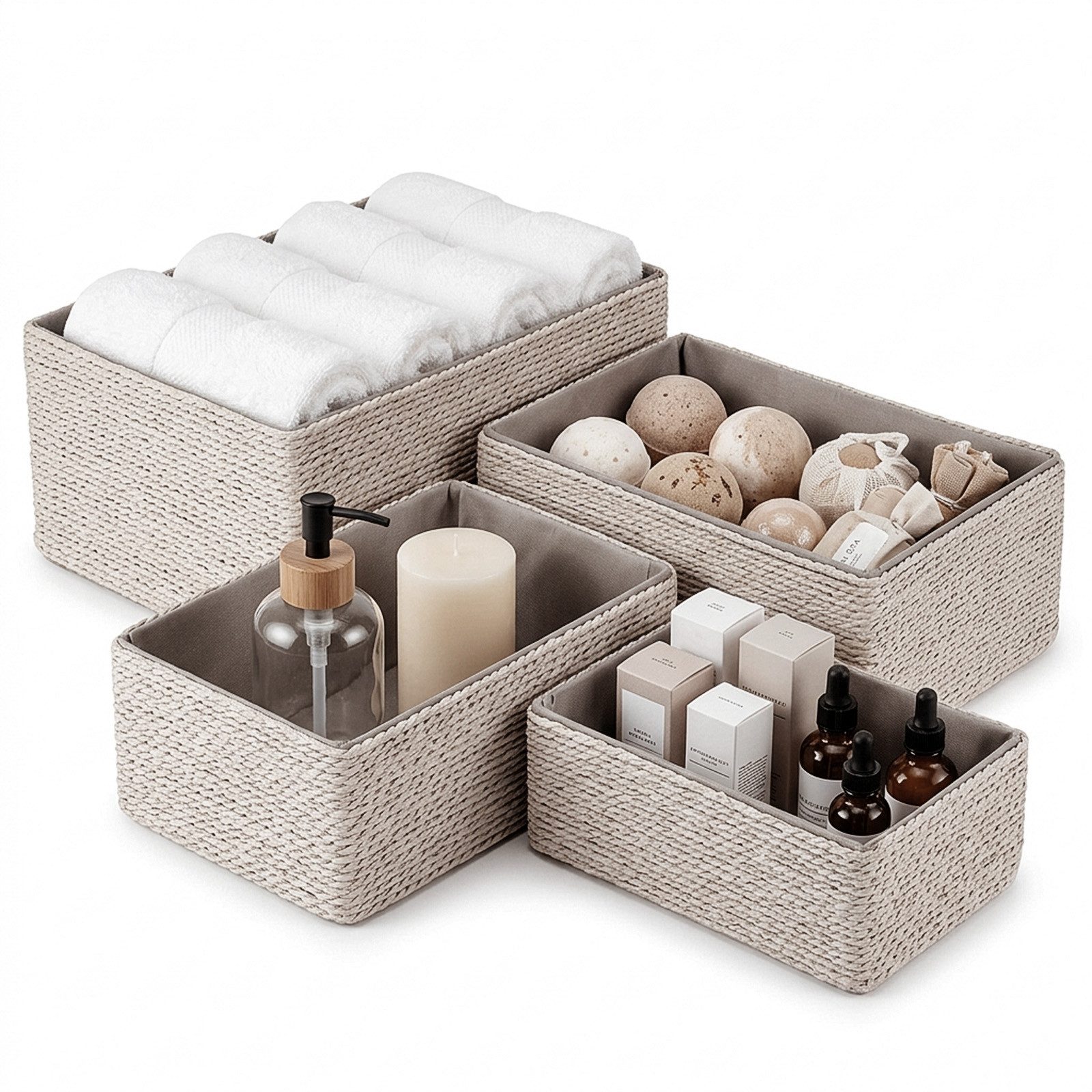 Youyijia Eierkorb 4er Set Stoff Korb Box Grau, Aufbewahrungskörbe Organizer